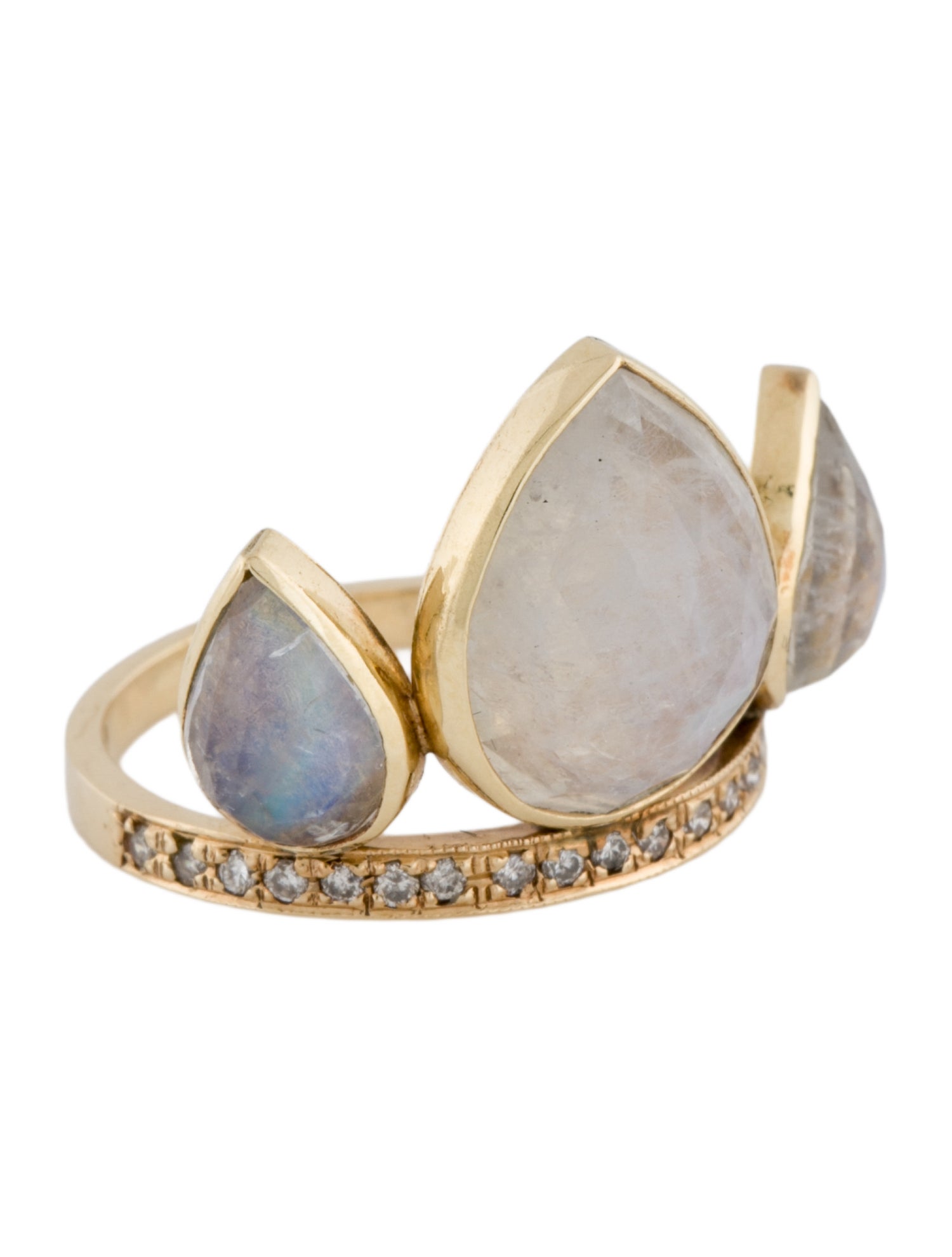 Jacquie Aiche 14K Moonstone Labradorite & Diamond Petal Ring