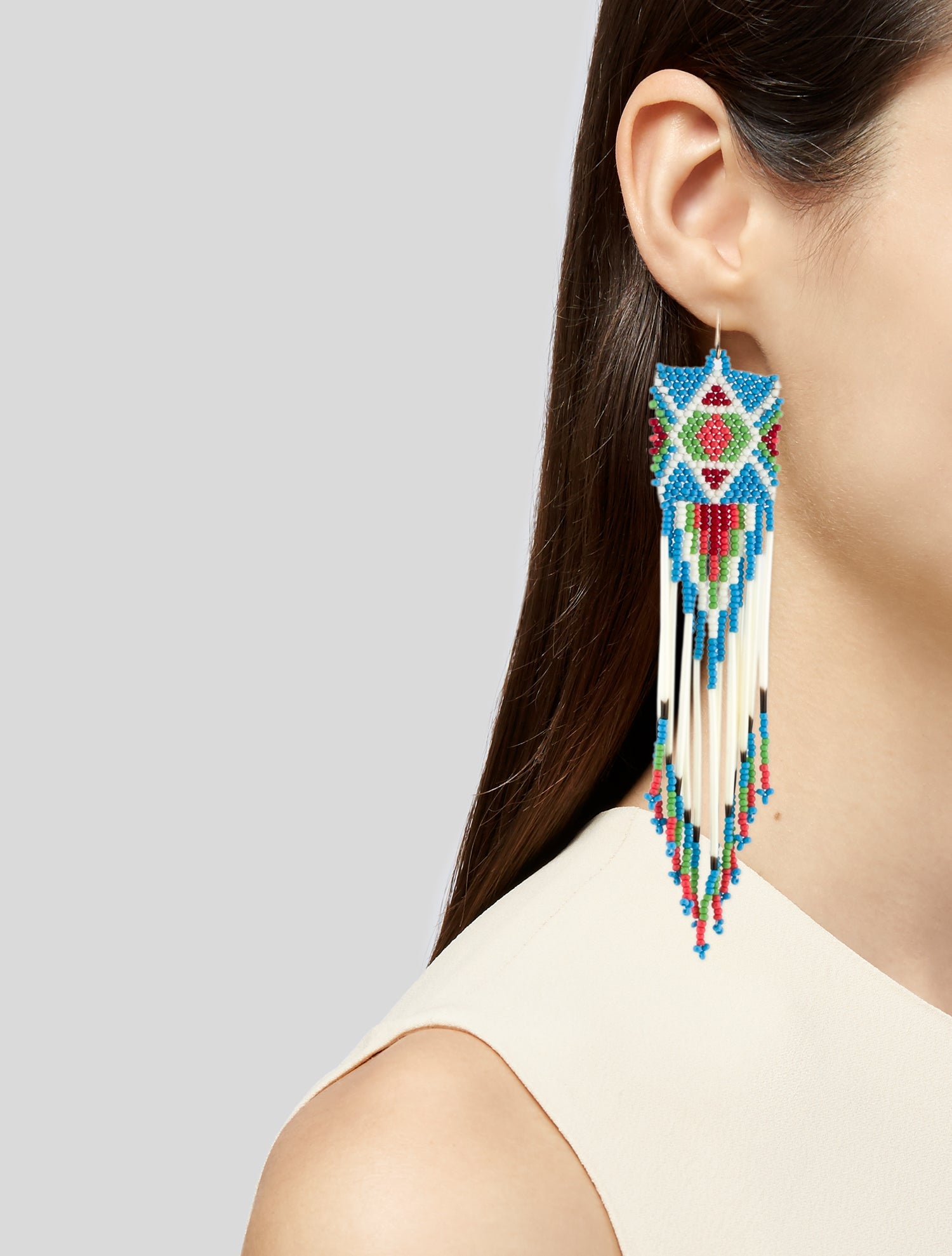 Jacquie Aiche Bead & Feather Tassel Drop Earrirngs