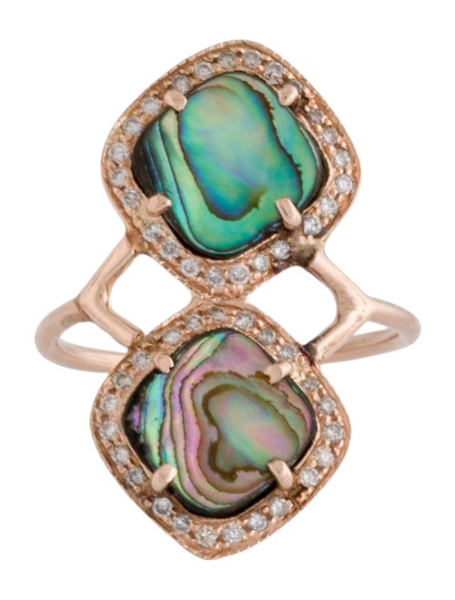 Jacquie Aiche 14K Diamond Mini Square Abalone Trinity Ring