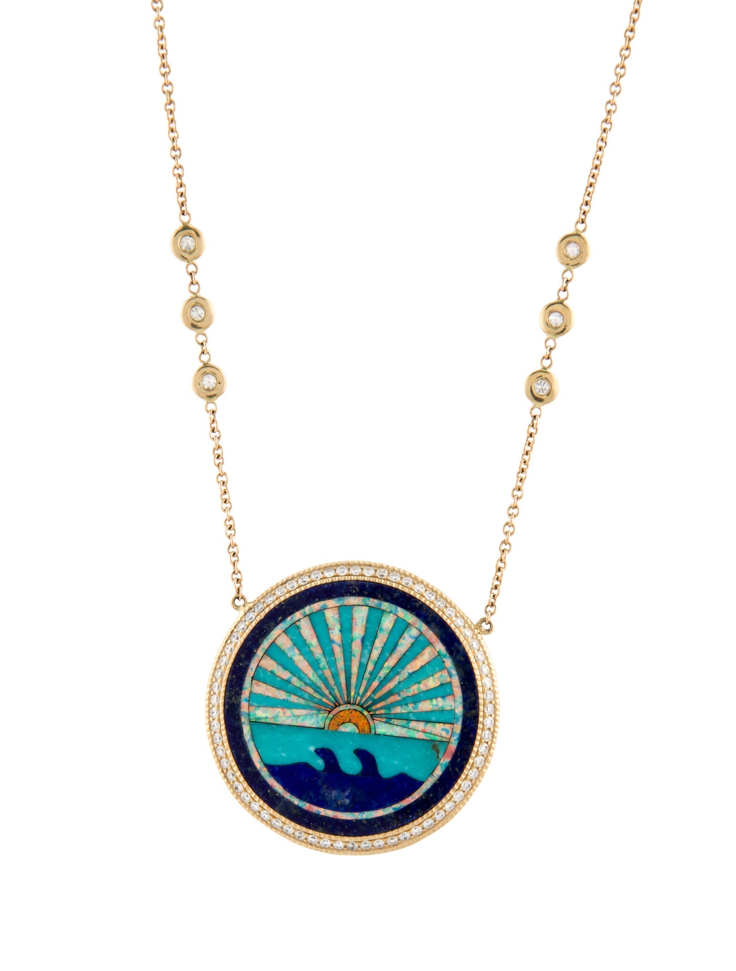 Jacquie Aiche 14K Diamond, Lapis Lazuli, Synthetic Opal & Turquoise Sunshine Pendant Necklace