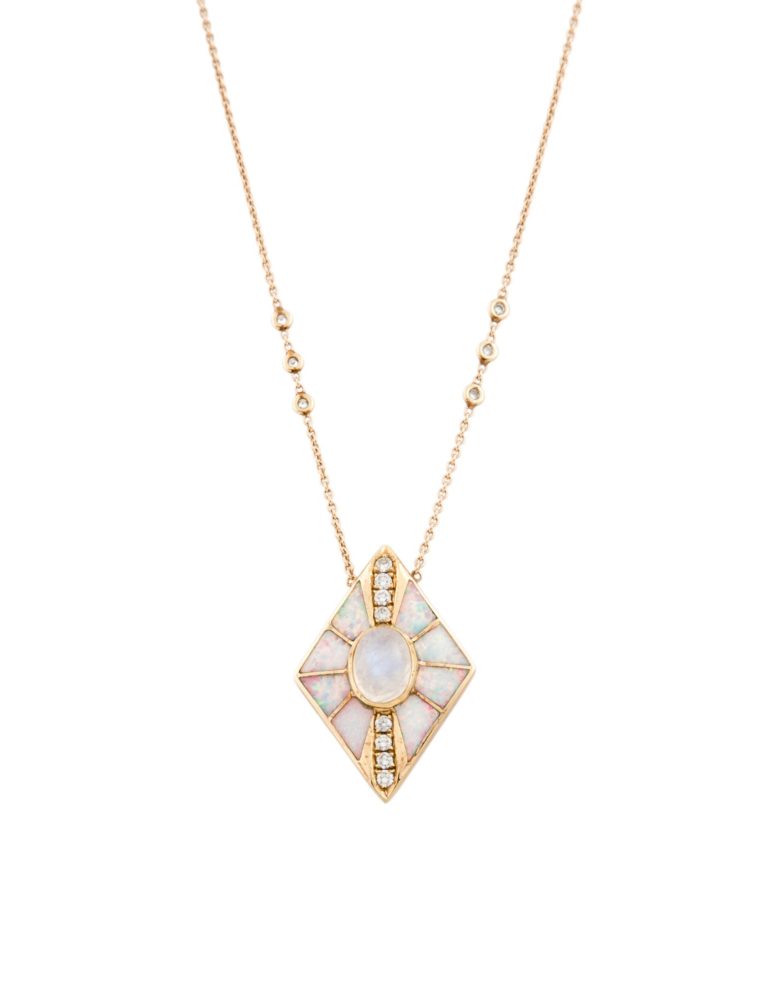 Jacquie Aiche 14K Synthetic Opal, Moonstone Labradorite, & Diamond Kite Pendant Necklace