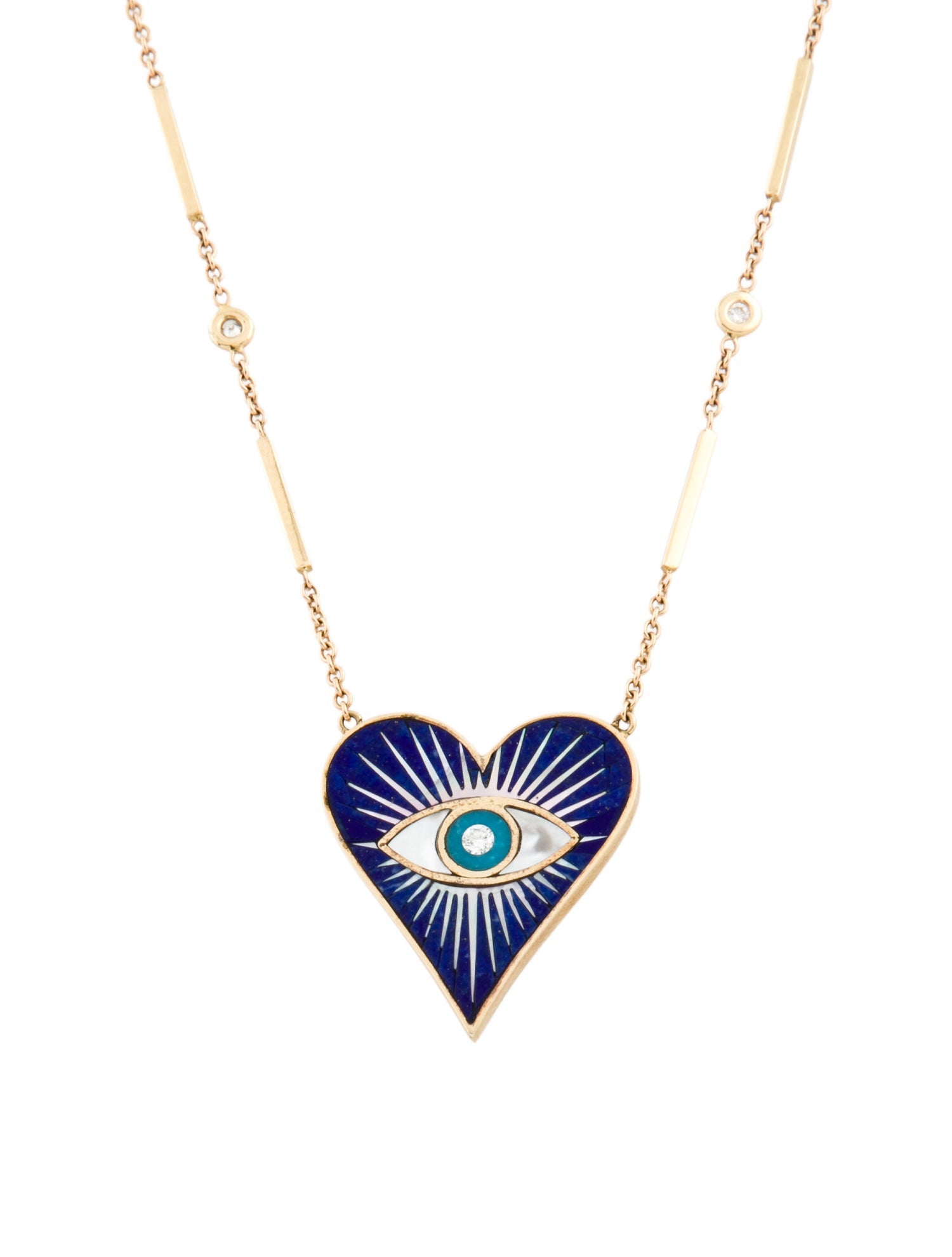 Jacquie Aiche 14K Multistone & Diamond Small Eye Burst Heart Pendant Necklace