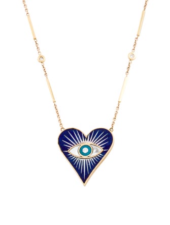 Jacquie Aiche 14K Multistone & Diamond Small Eye Burst Heart Pendant Necklace