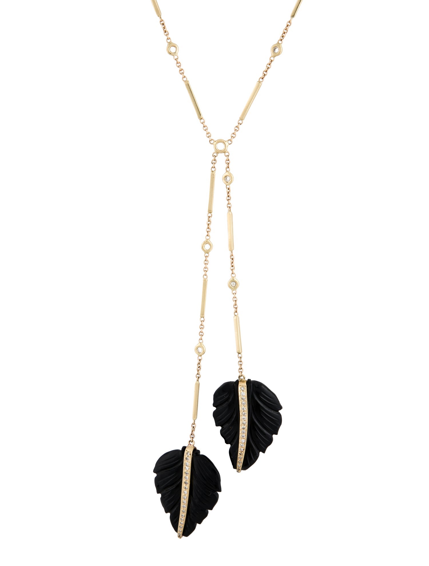 Jacquie Aiche 14K Onyx & Diamond Station Leaves Lavalier