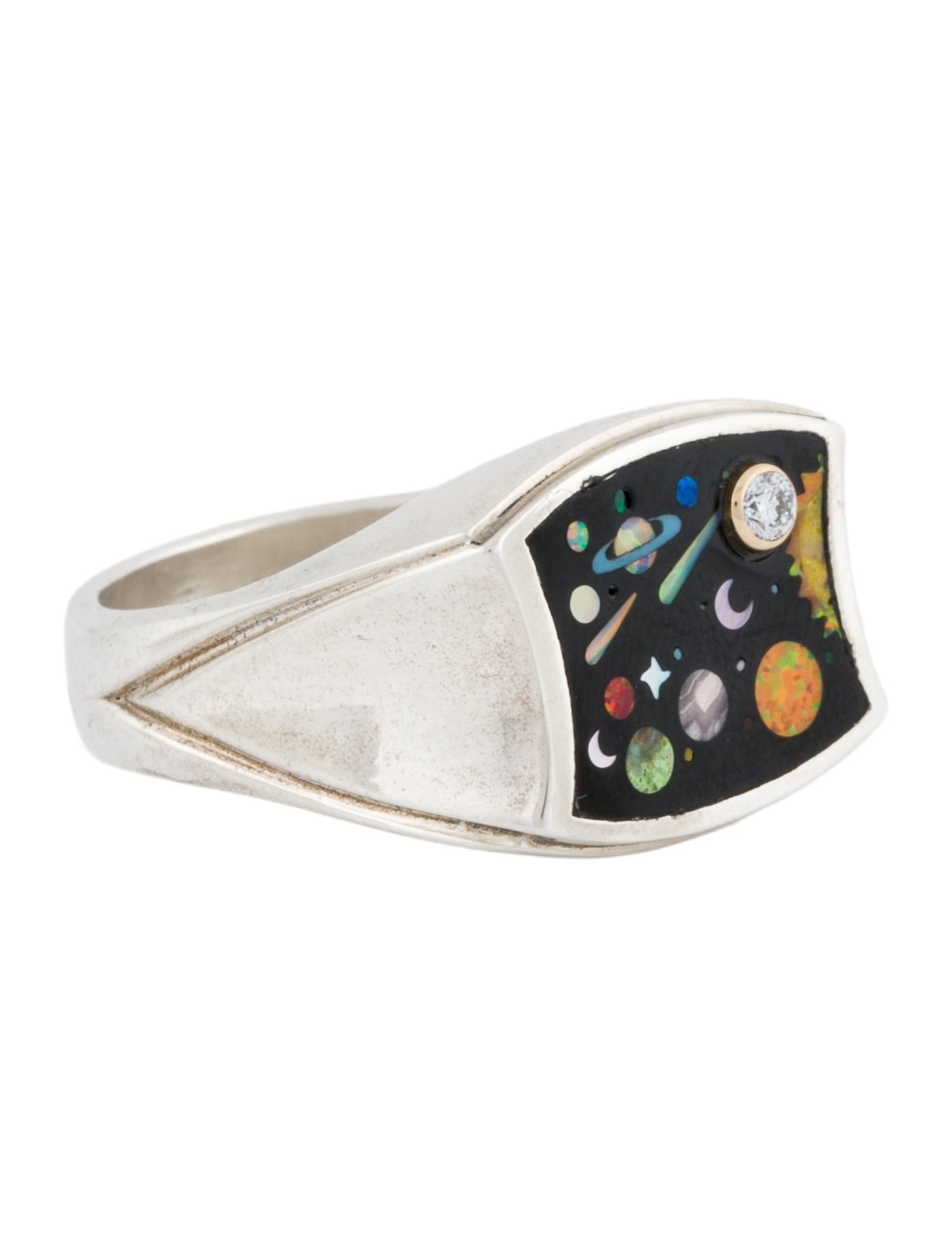 Jacquie Aiche Mother of Pearl, Multistone & Diamond Galaxy Signet Ring