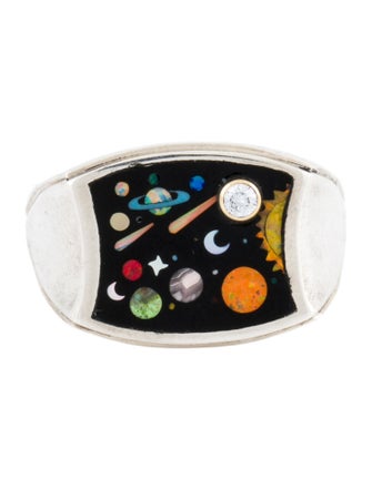 Jacquie Aiche Mother of Pearl, Multistone & Diamond Galaxy Signet Ring