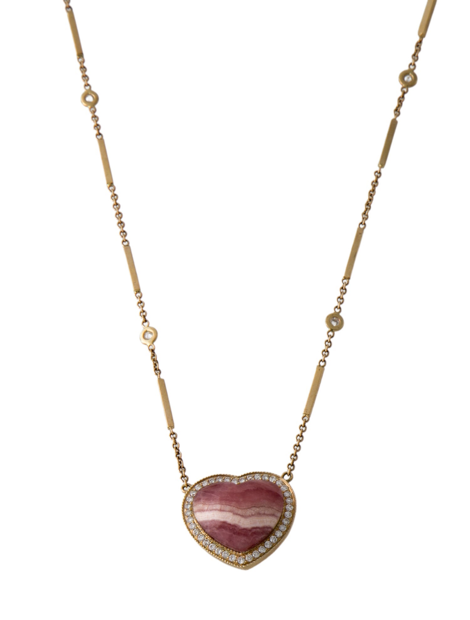 Jacquie Aiche 14K Rhodochrosite & Diamond Heart Pendant Necklace