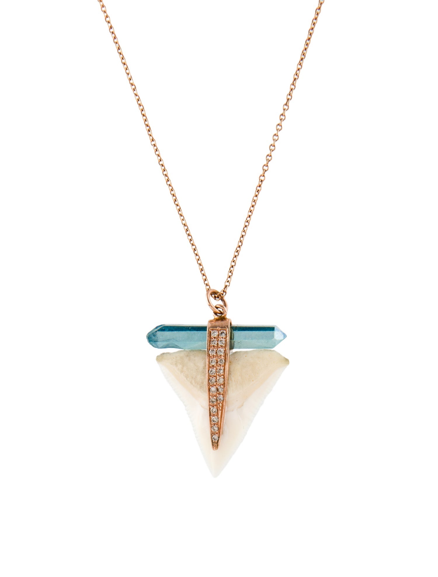Jacquie Aiche 14K Diamond & Aqua Aura Quartz Shark Tooth Pendant Necklace