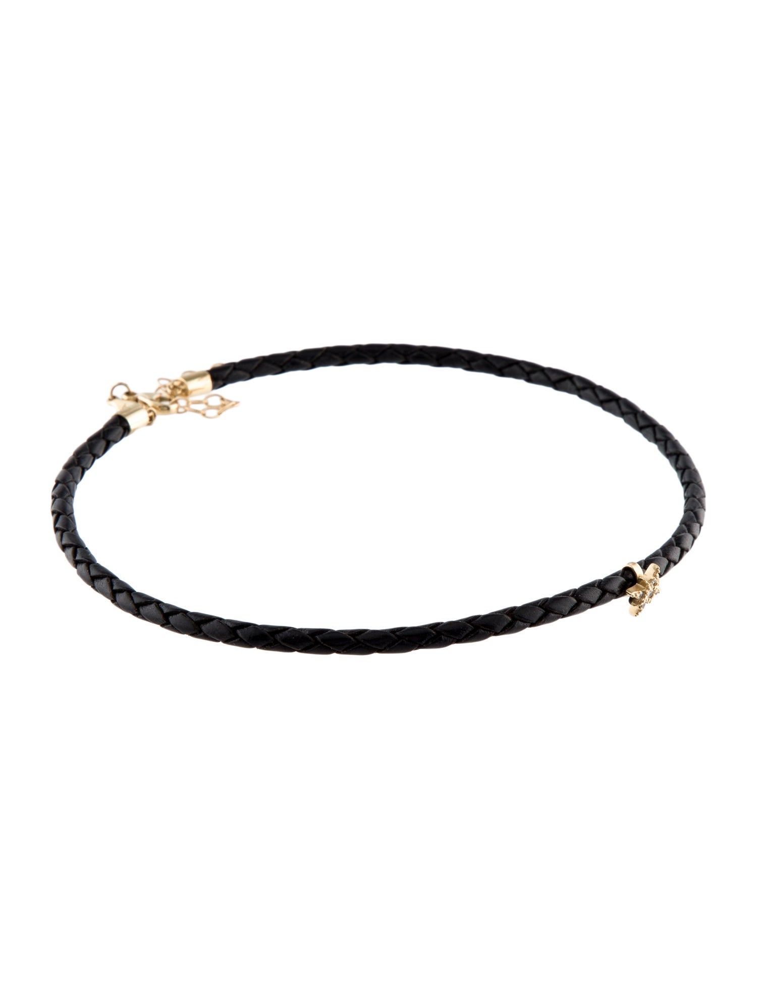 Jacquie Aiche 14k Diamond Star Leather Choker Necklace