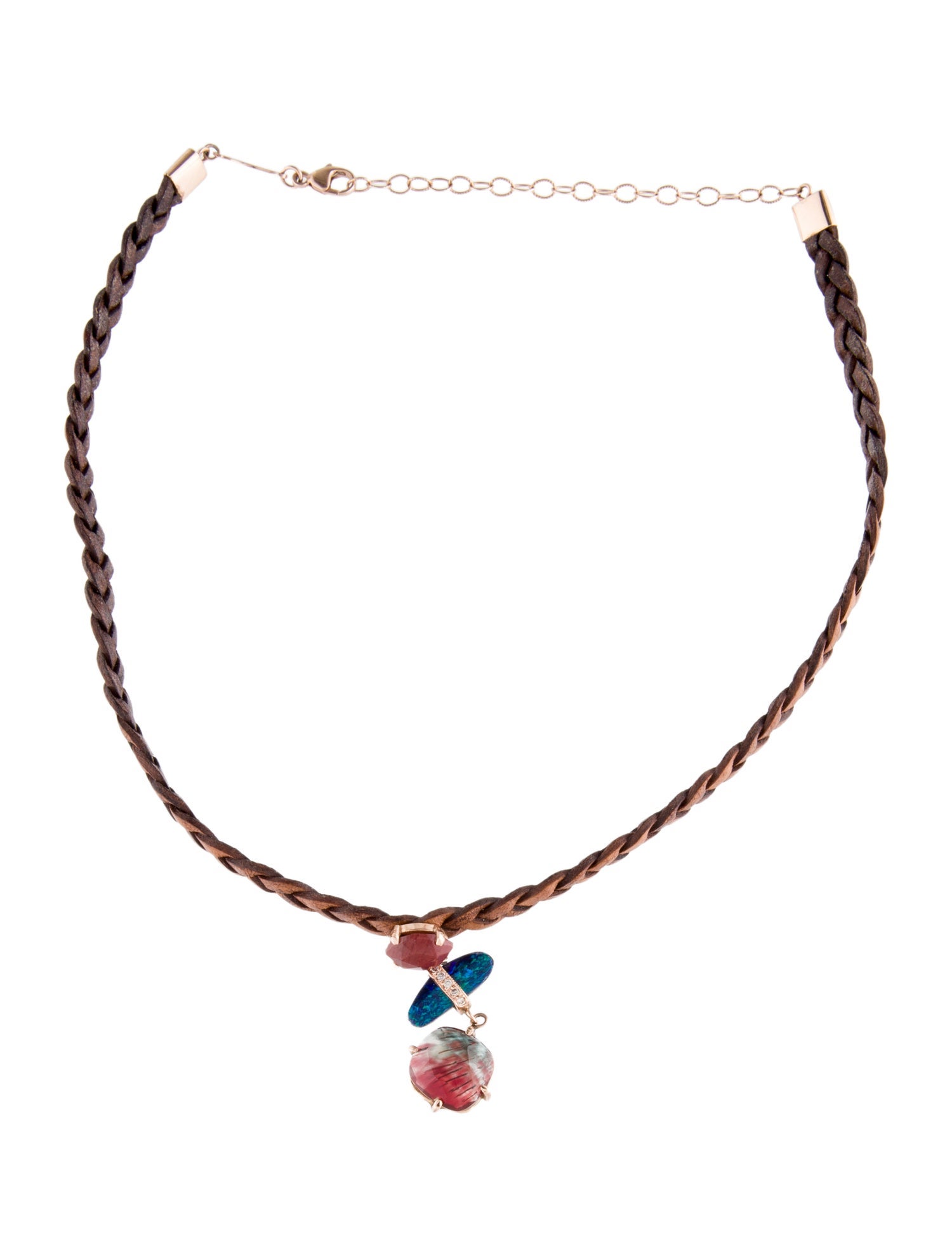 Jacquie Aiche 14K Multistone & Diamond Braided Leather Choker Necklace