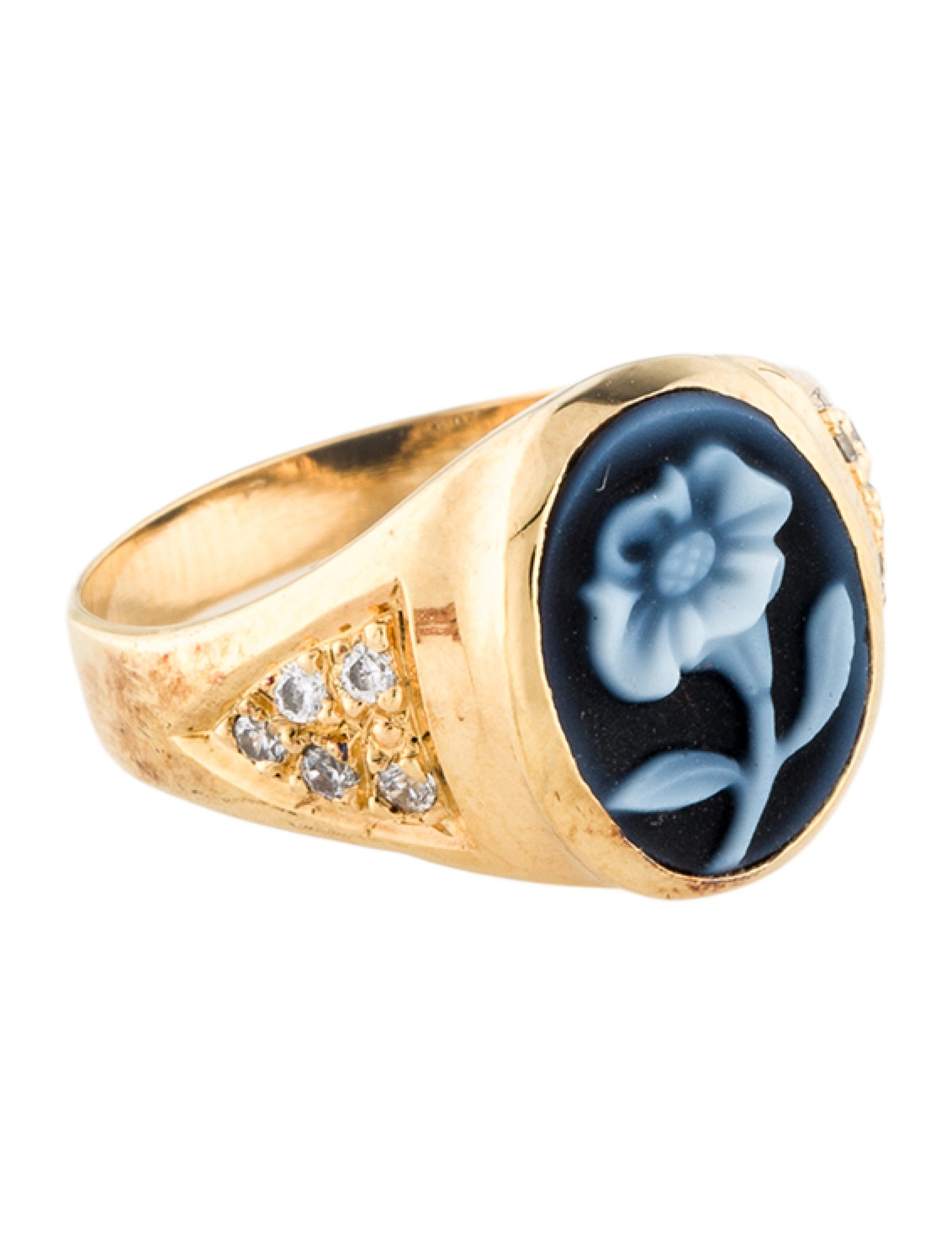 Jacquie Aiche Cubic Zirconia & Onyx Cameo Flower Ring