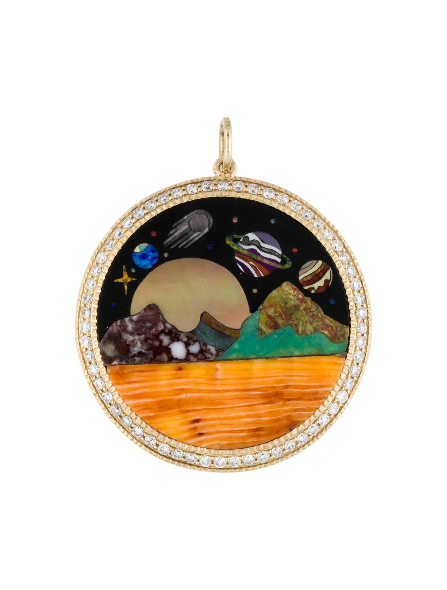 Jacquie Aiche 14K Mother of Pearl, Multistone & Diamond Landscape Circle Pendant