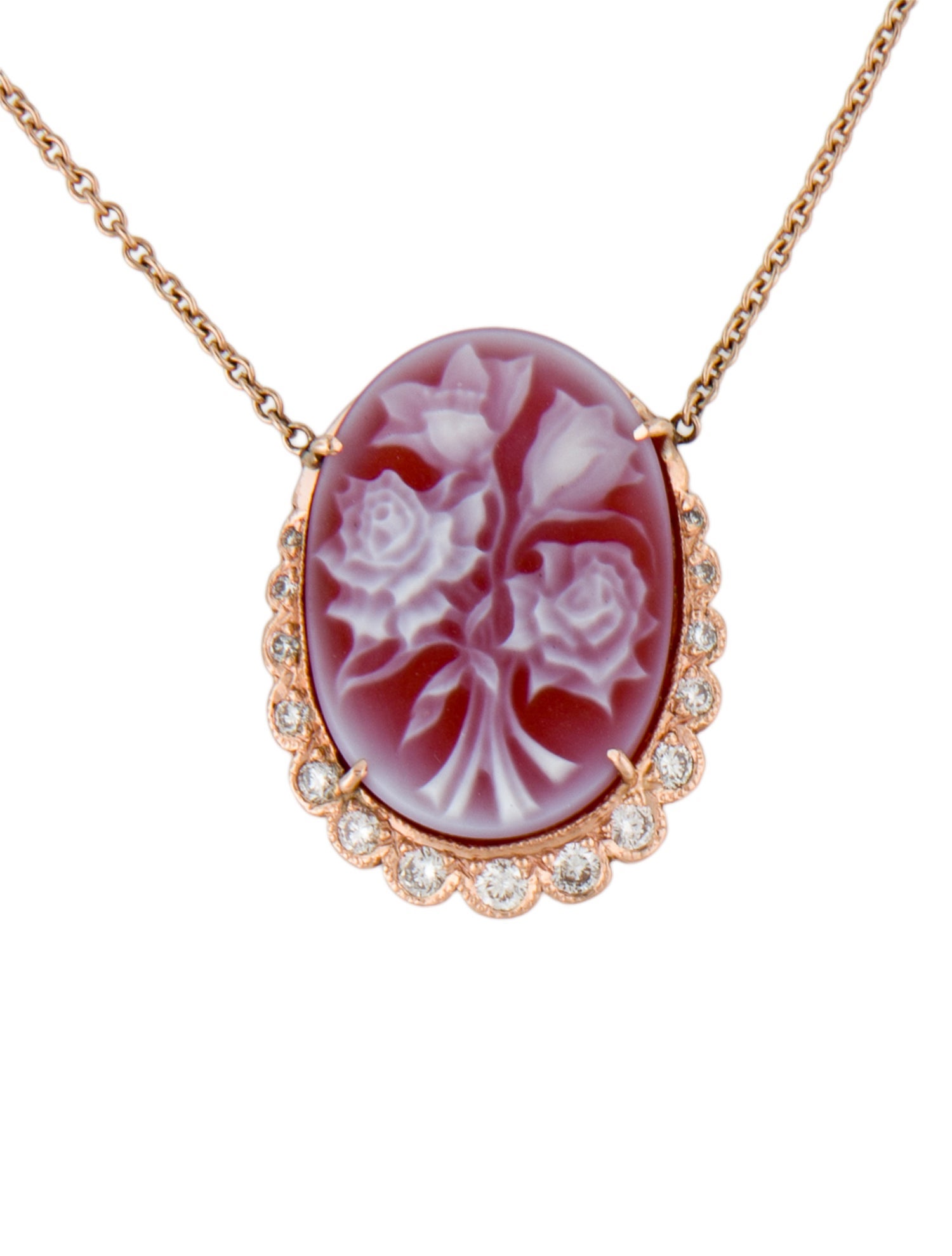 Jacquie Aiche 14K Diamond & Sardonyx Flower Cameo Pendant Necklace