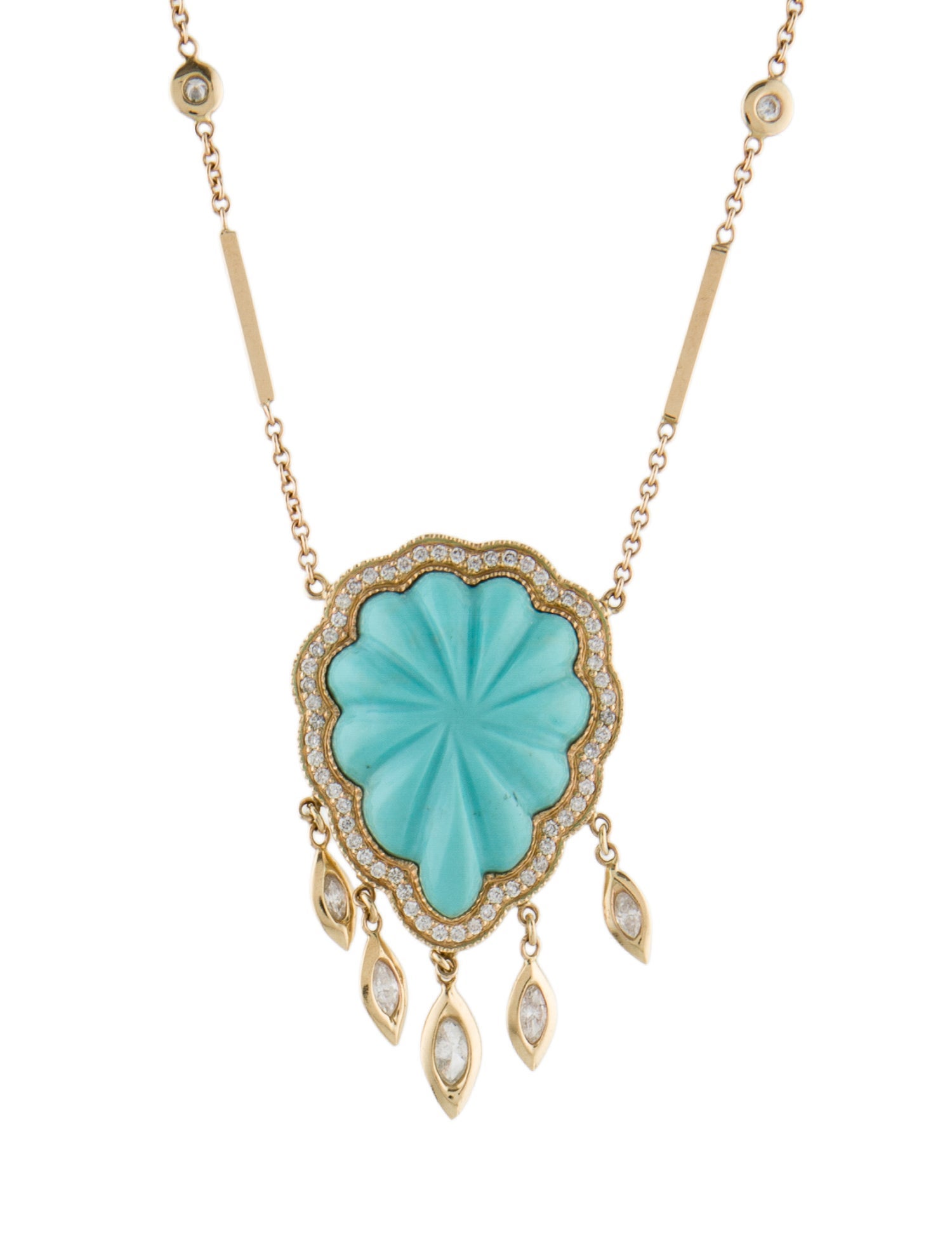 Jacquie Aiche 14K 1.04ctw Diamond & Turquoise Shaker Pendant Necklace