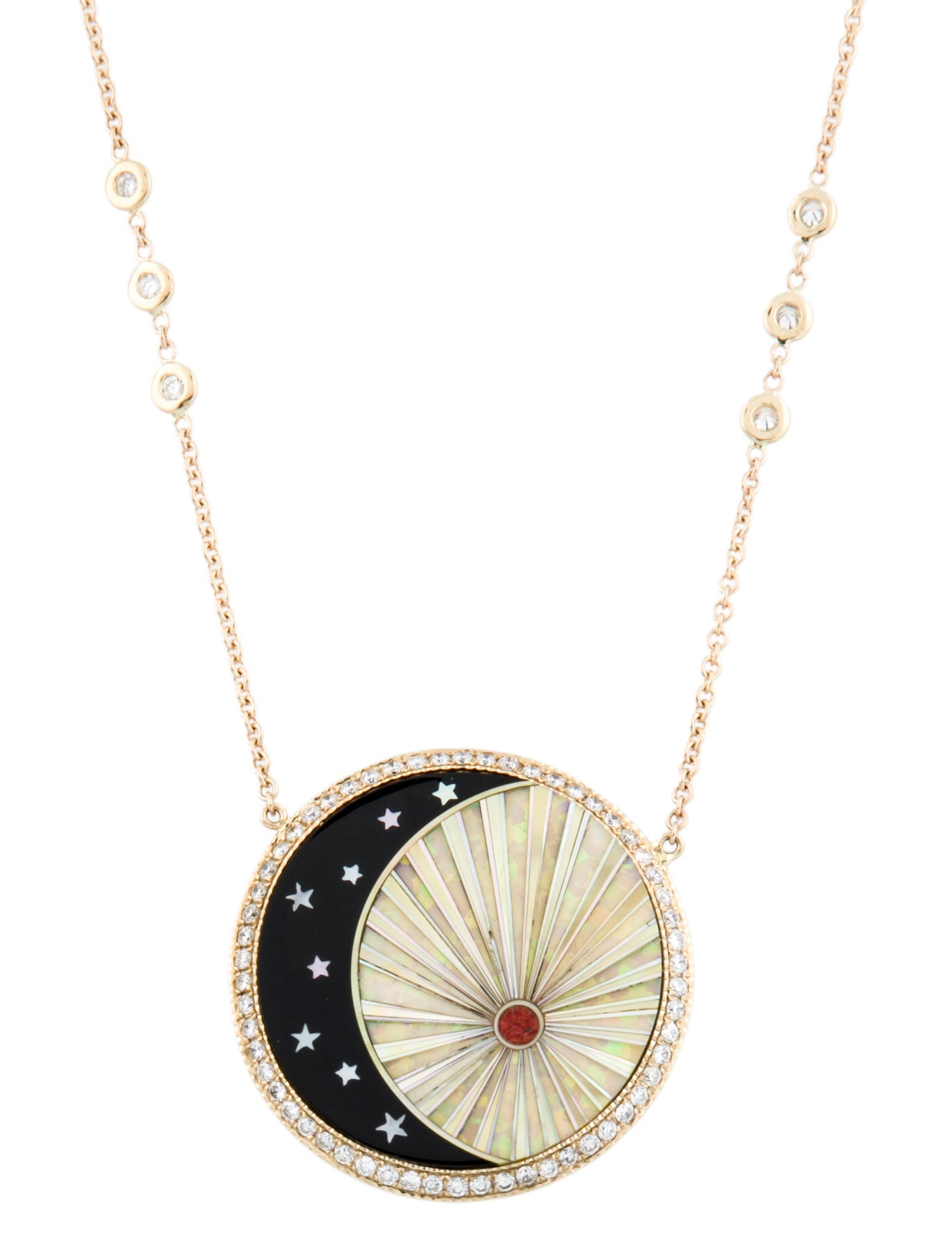 Jacquie Aiche 14K Multistone & Diamond Crescent Rays Pendant Necklace