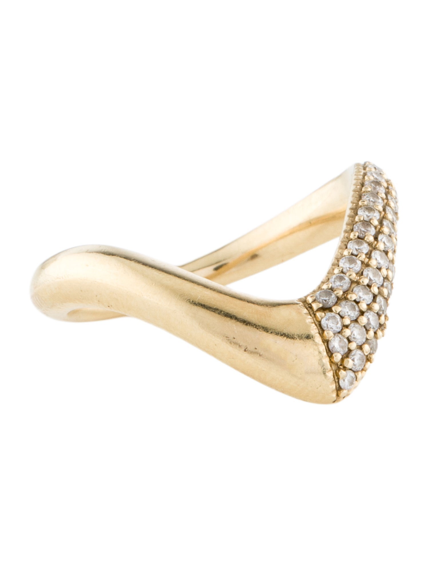 Jacquie Aiche 14K Diamond Large Half Pave V Wave Ring