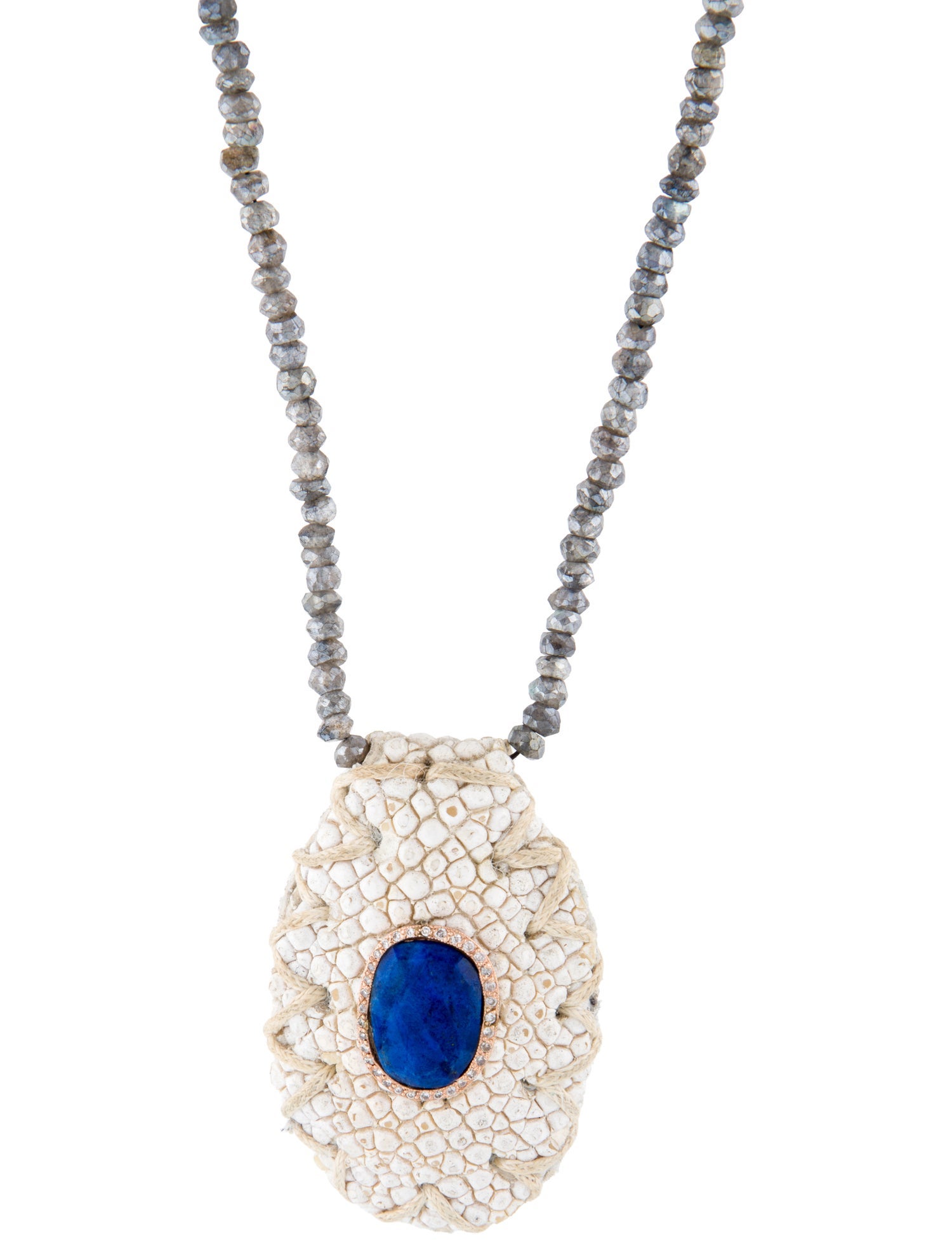 Jacquie Aiche 14K Stingray, Diamond Lapis & labradorite Blesslev Pouch Necklace