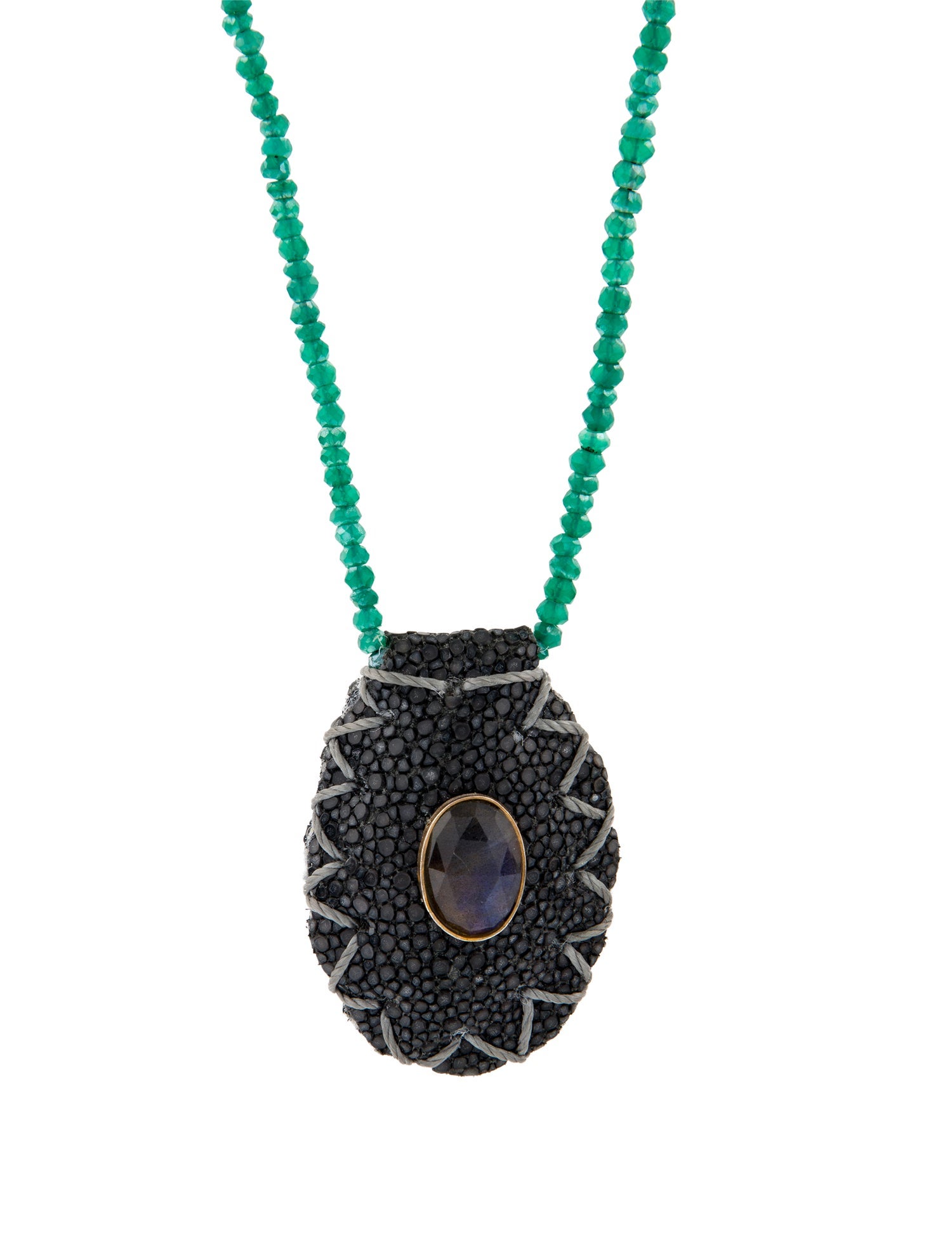 Jacquie Aiche Stingray Labradorite & Chalcedony Blesslev Pouch Necklace