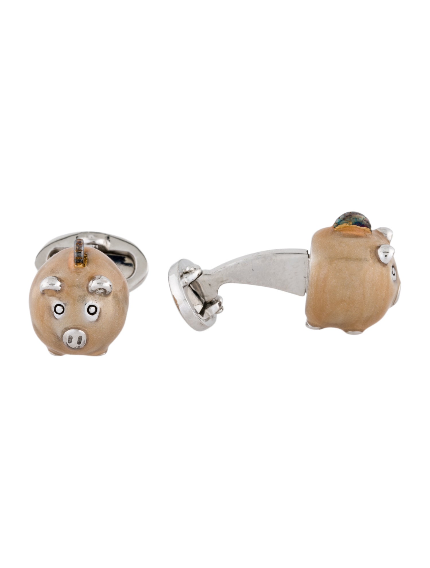 Jan Leslie Enamel Piggy Bank Cufflinks