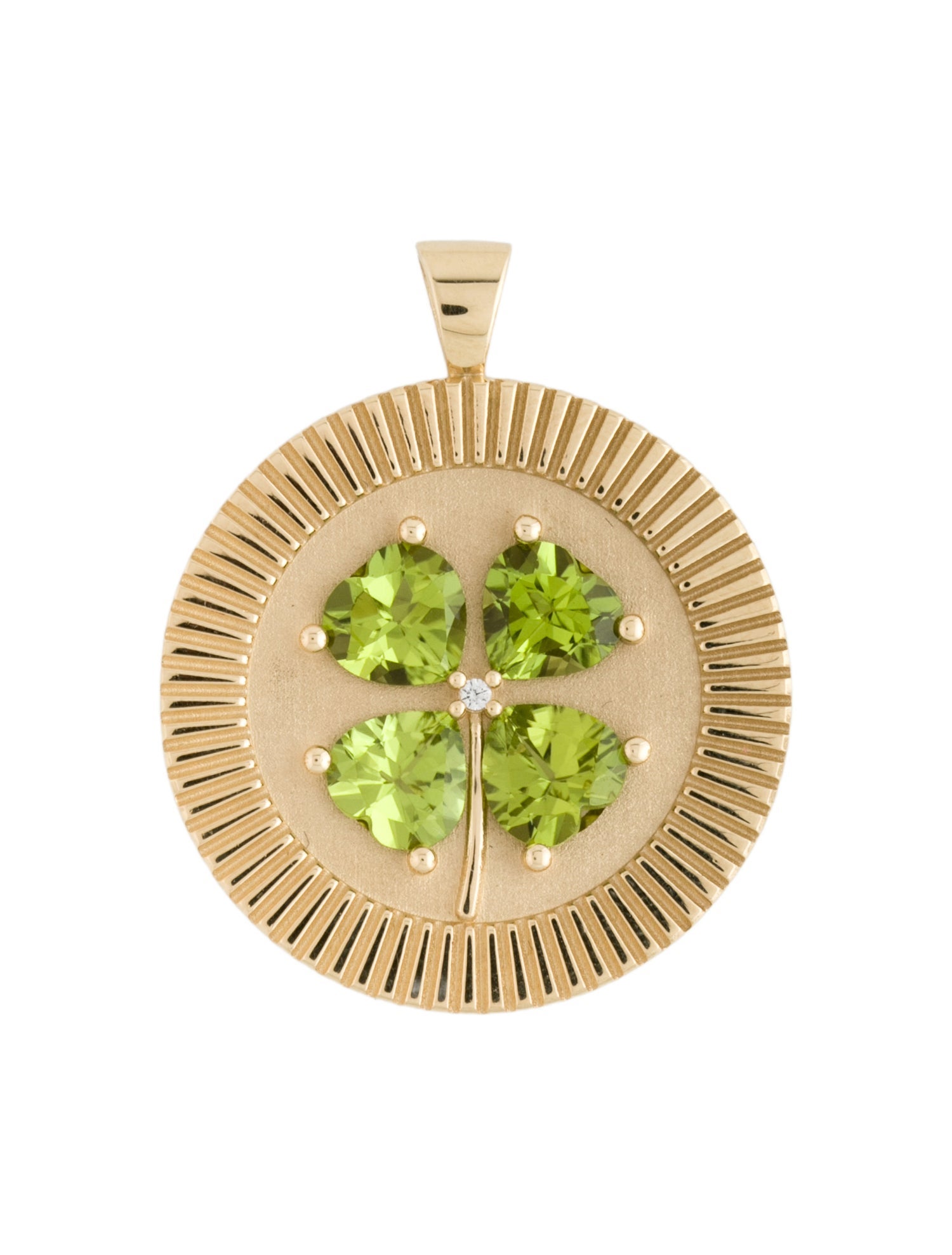 Jane Win 14K Peridot Lucky Clover Coin Pendant