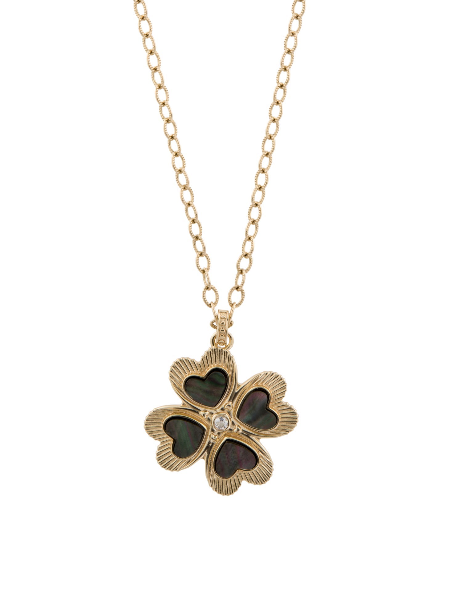 Jane Win Mother of Pearl & Crystal Lucky in Love Clover Pendant Necklace