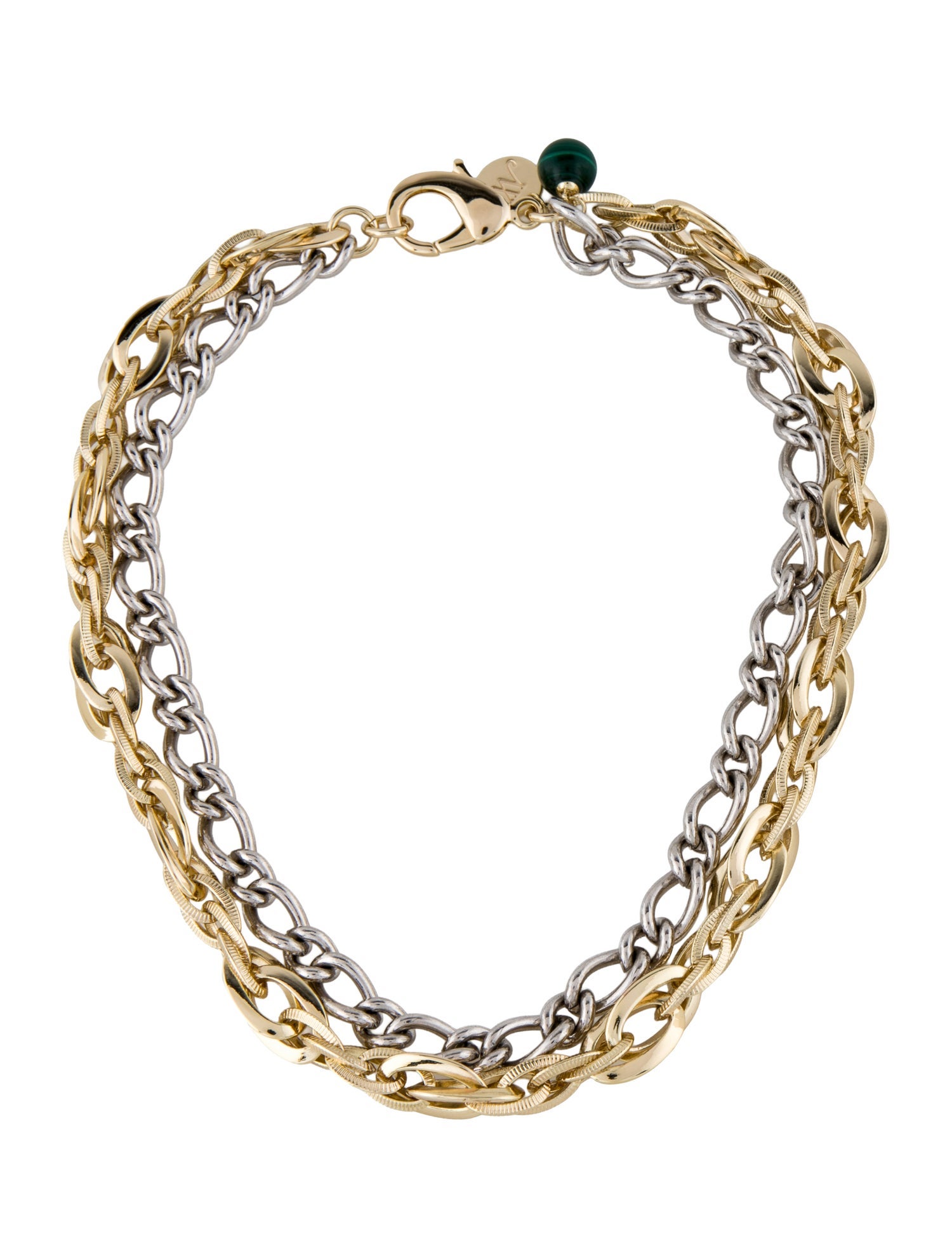 Jane Win Green Stone Double Strand Chain Link Necklace