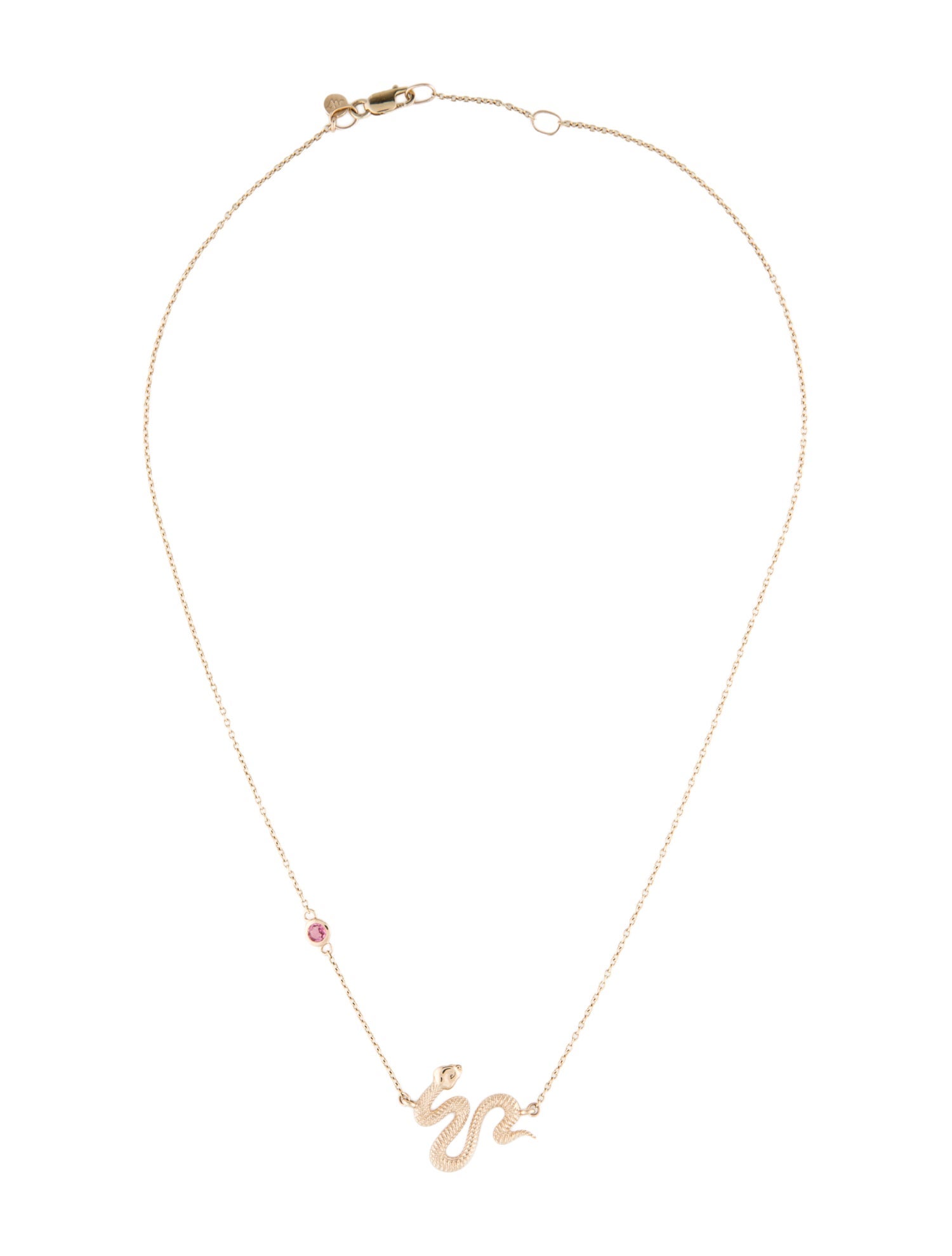 Jane Win 10k Gold Pink Tourmaline "Protect" Snake Pendant Necklace