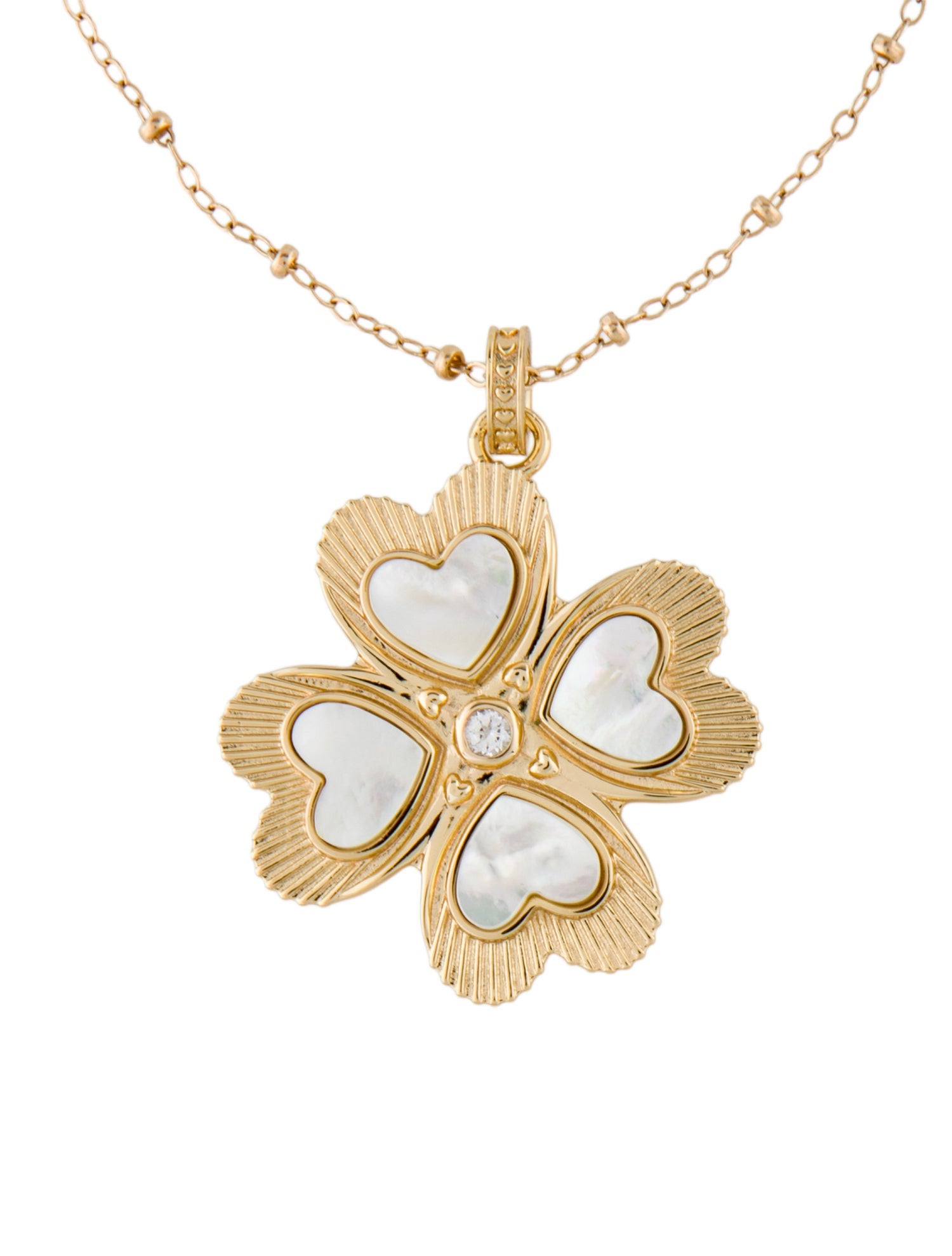 Jane Win Mother of Pearl & Crystal Lucky in Love Clover Pendant Necklace