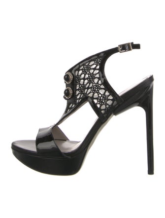 Jason Wu Patent Leather Crystal Embellishments T-Strap Sandals