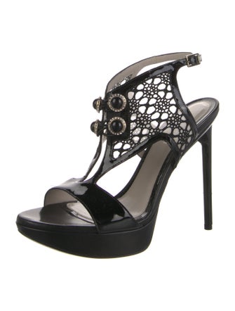 Jason Wu Patent Leather Crystal Embellishments T-Strap Sandals