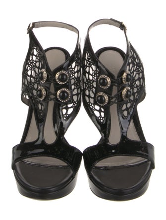 Jason Wu Patent Leather Crystal Embellishments T-Strap Sandals
