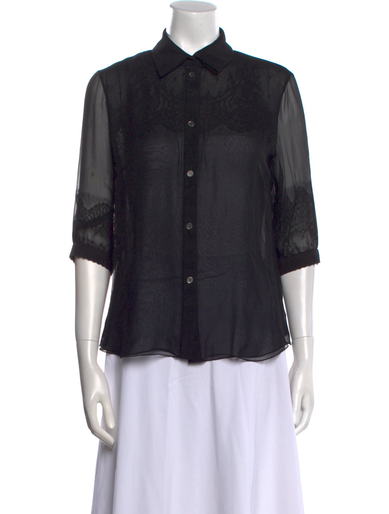 Jason Wu Silk Three-Quarter Sleeve Button-Up Top