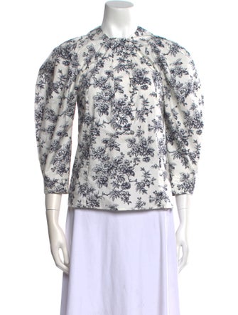 Jason Wu Floral Print Mock Neck Button-Up Top