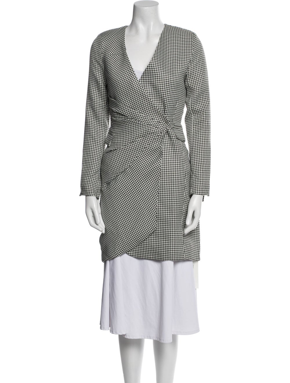 Jason Wu Coat White Houndstooth Print Pleated Acc… - image 1