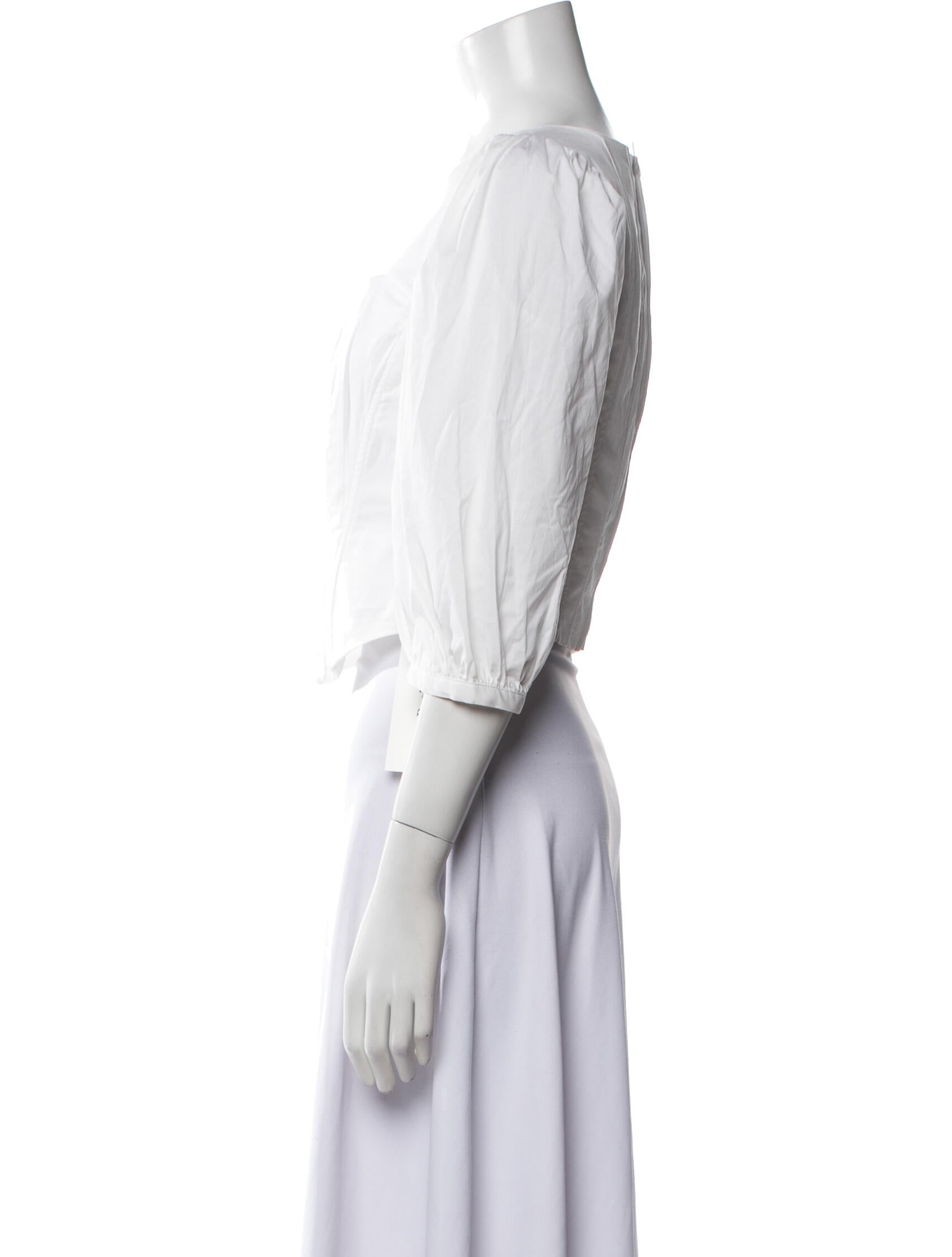 Jason Wu Square Neckline Three-Quarter Sleeve Crop Top