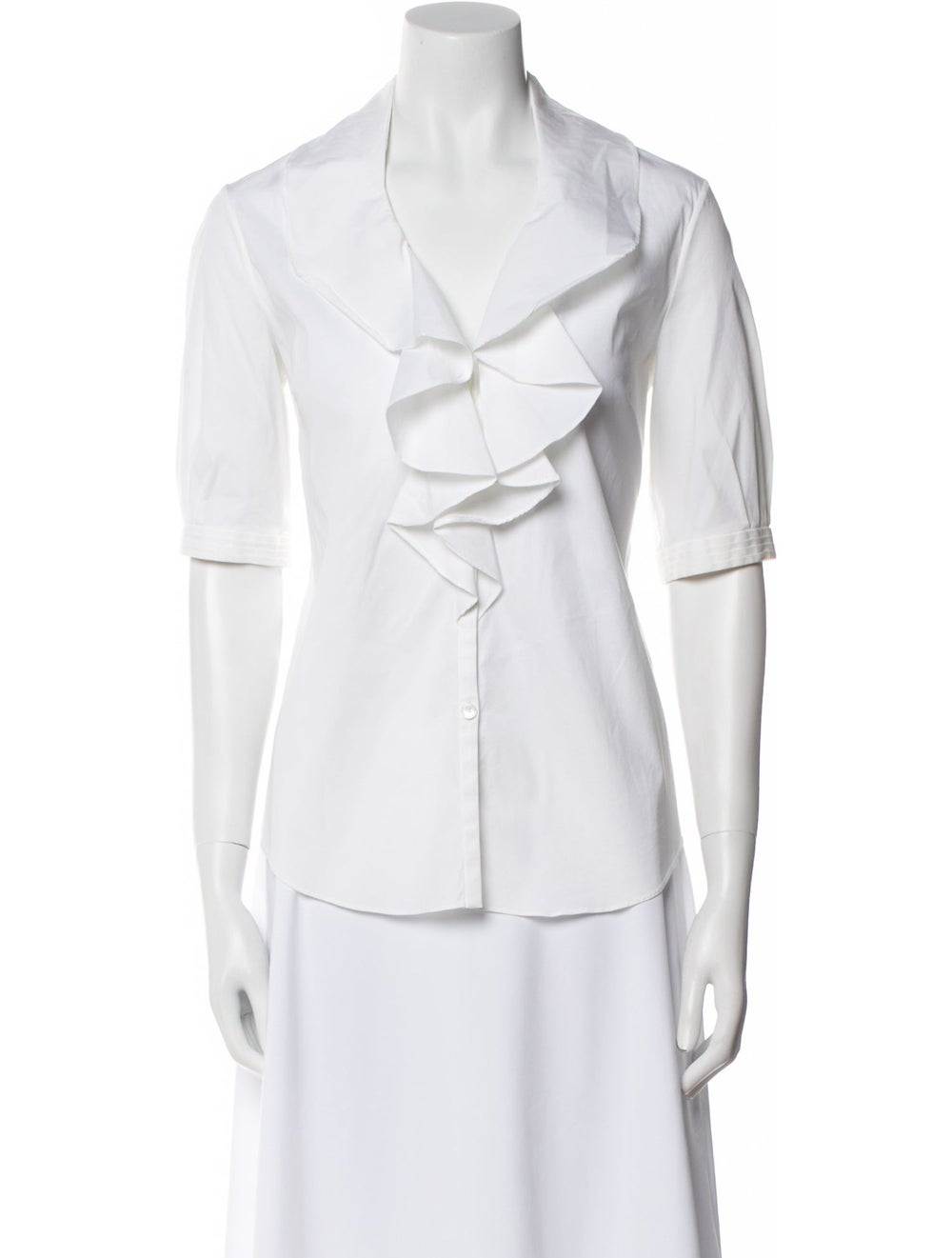 Jason Wu Button-Up Top White Three-Quarter Sleeve… - image 1