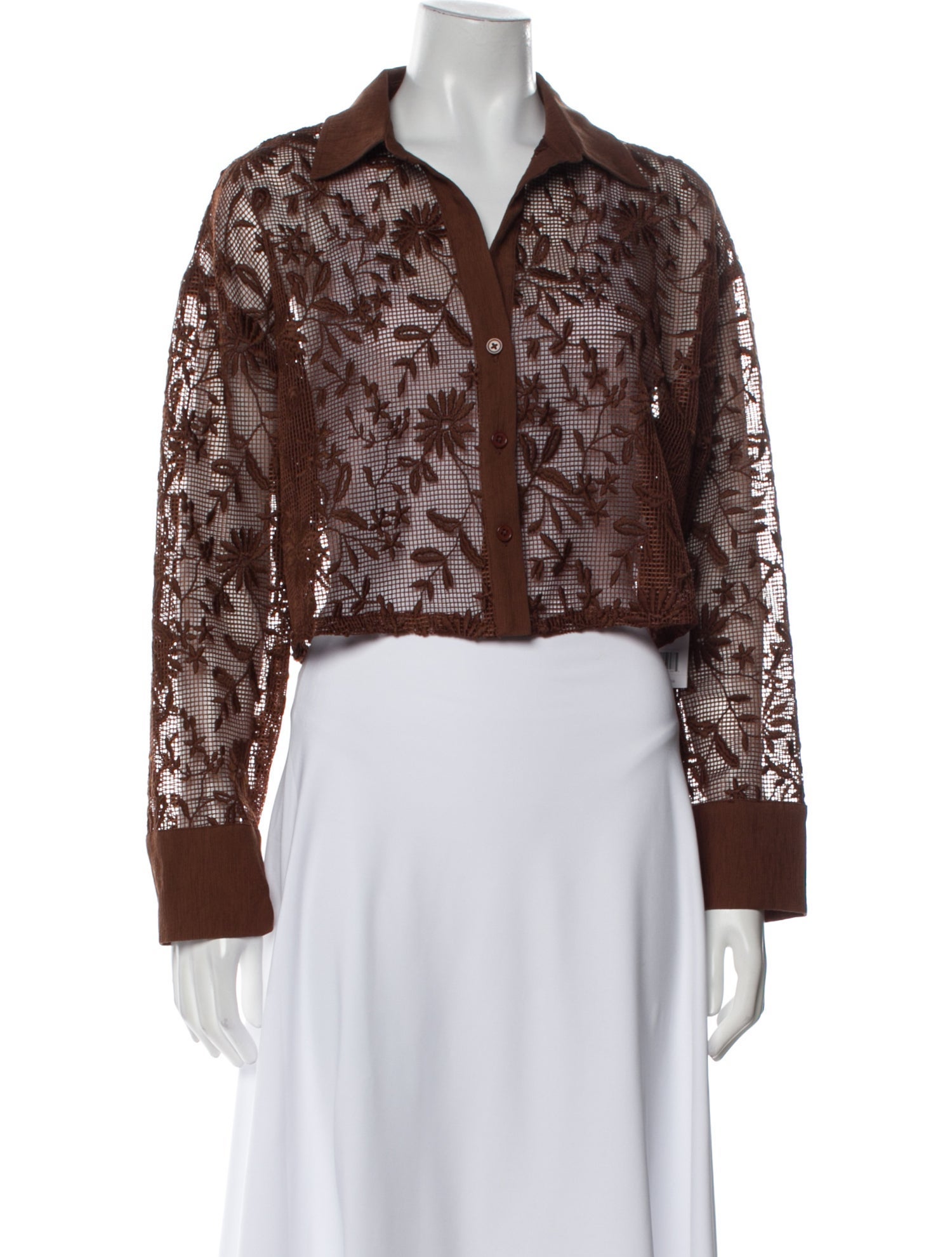 Jason Wu Lace Pattern Long Sleeve Crop Top