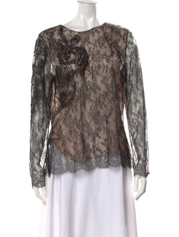 Pre-owned Jason Wu Lace Pattern Crew Neck Blouse In Brown