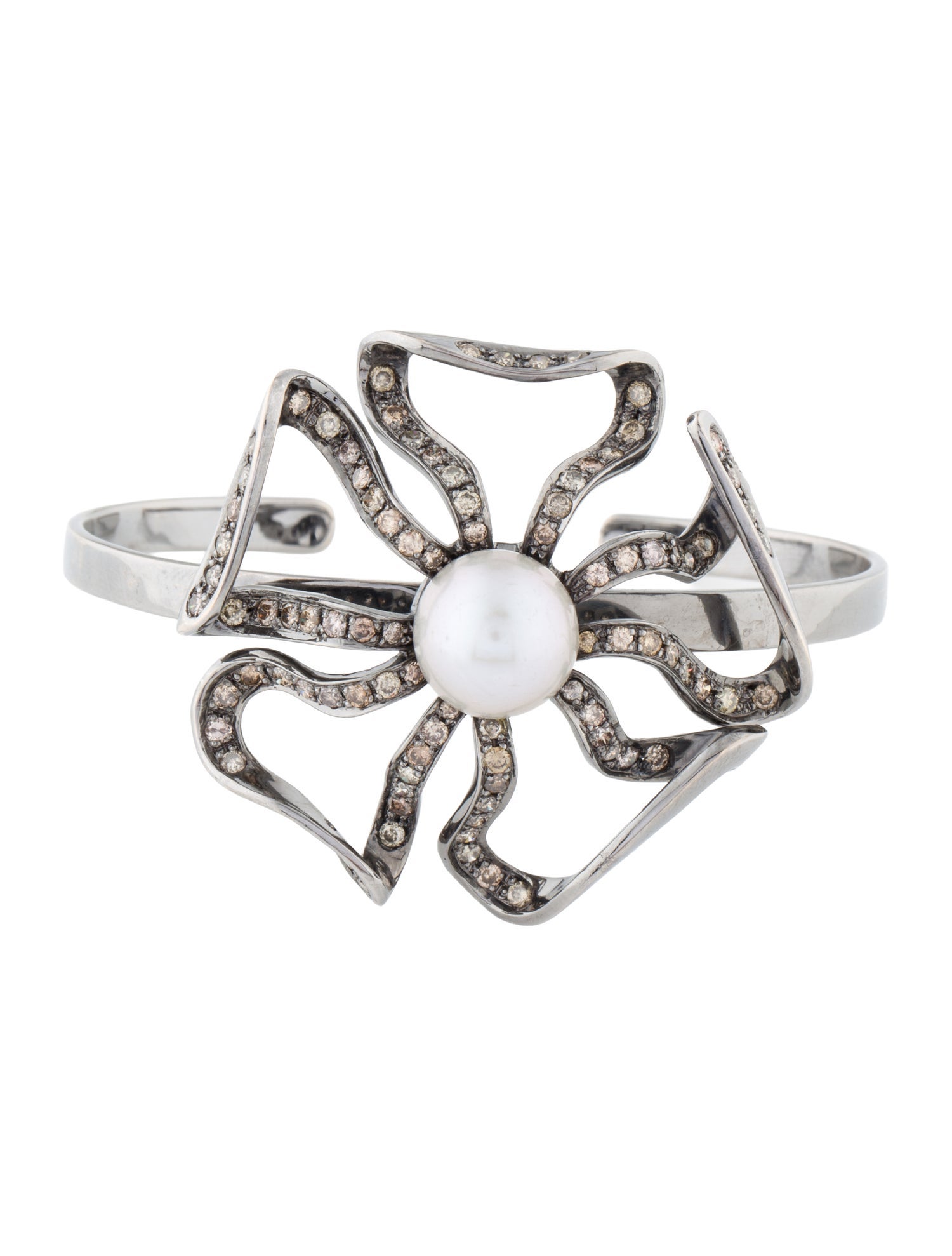 Jack Vartanian 18K Pearl & 2.32ctw Diamond Flower Cuff