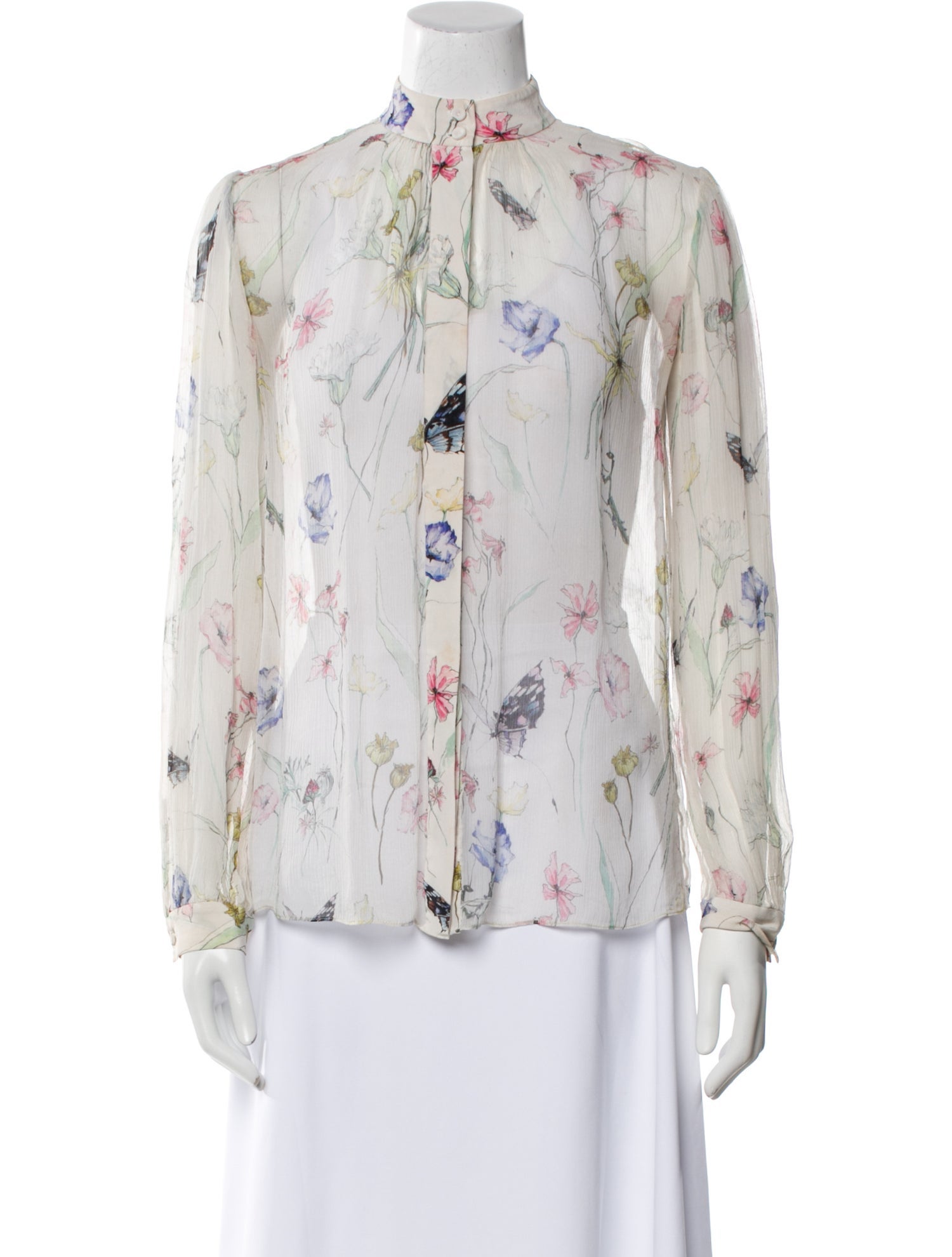 Jason Wu Collection Floral Print Mock Neck Button-Up Top
