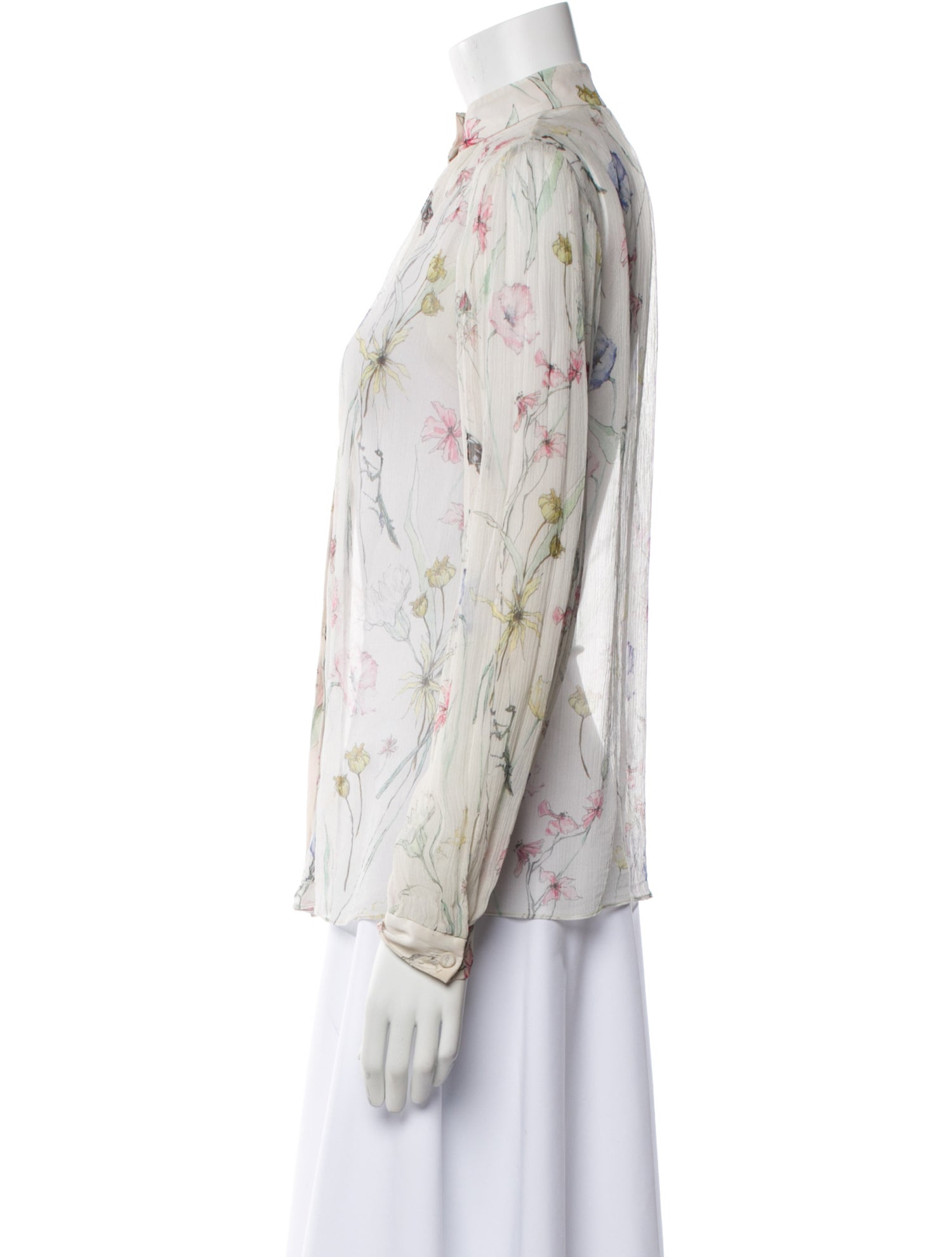 Jason Wu Collection Floral Print Mock Neck Button-Up Top