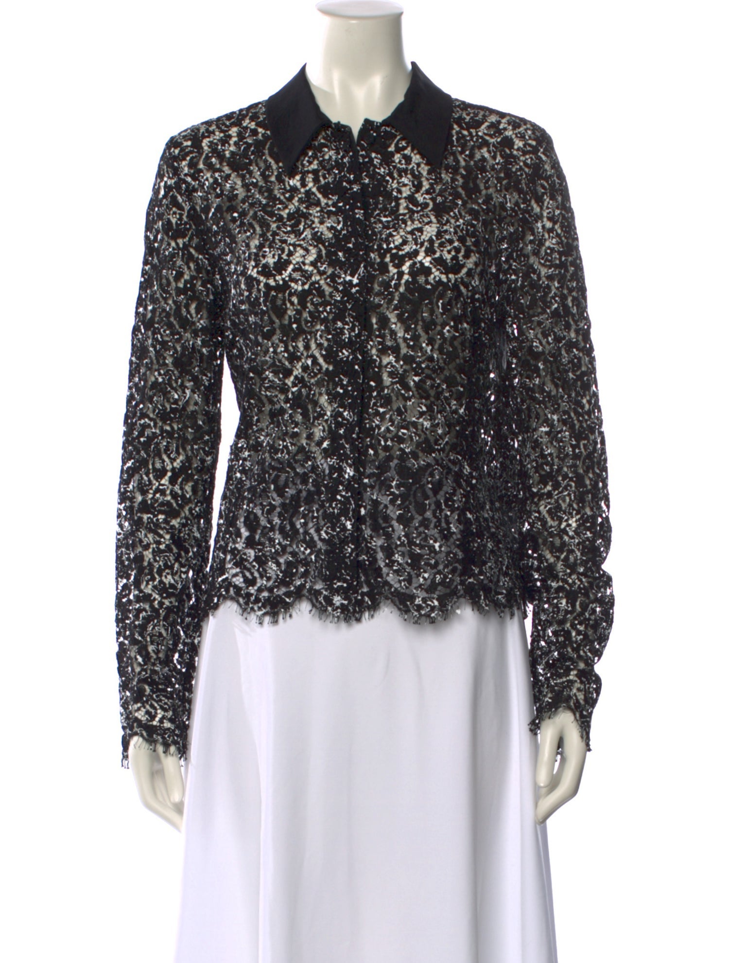 Jason Wu Collection Lace Pattern Long Sleeve Button-Up Top