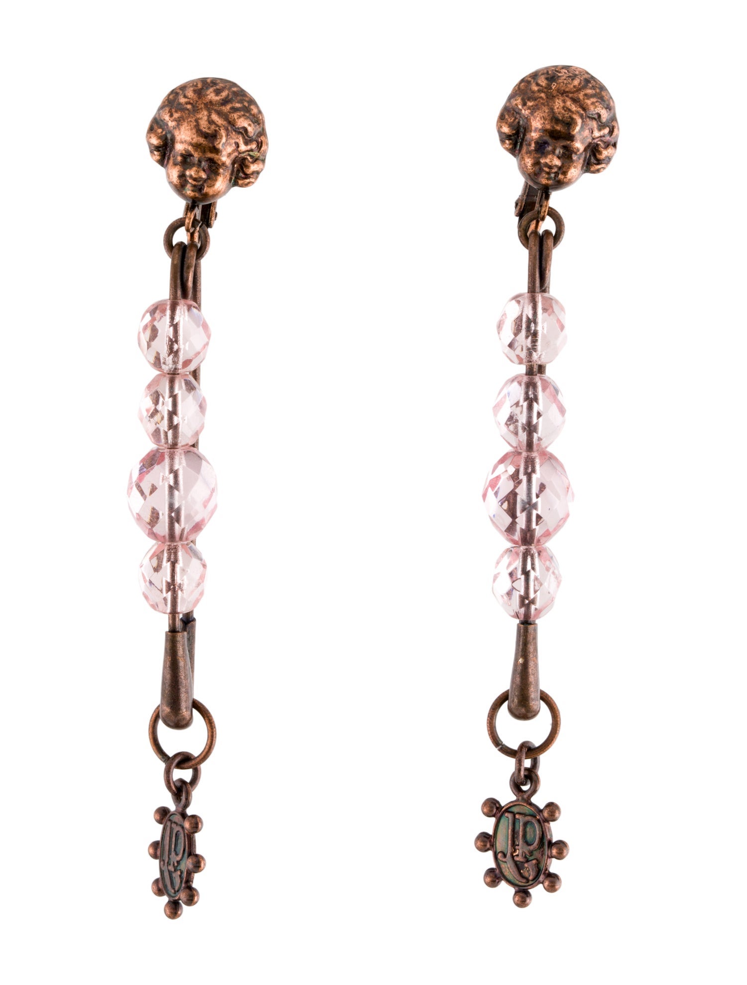 Jean Paul Gaultier Vintage Crystal Cherub Safety Pin Drop Earrings