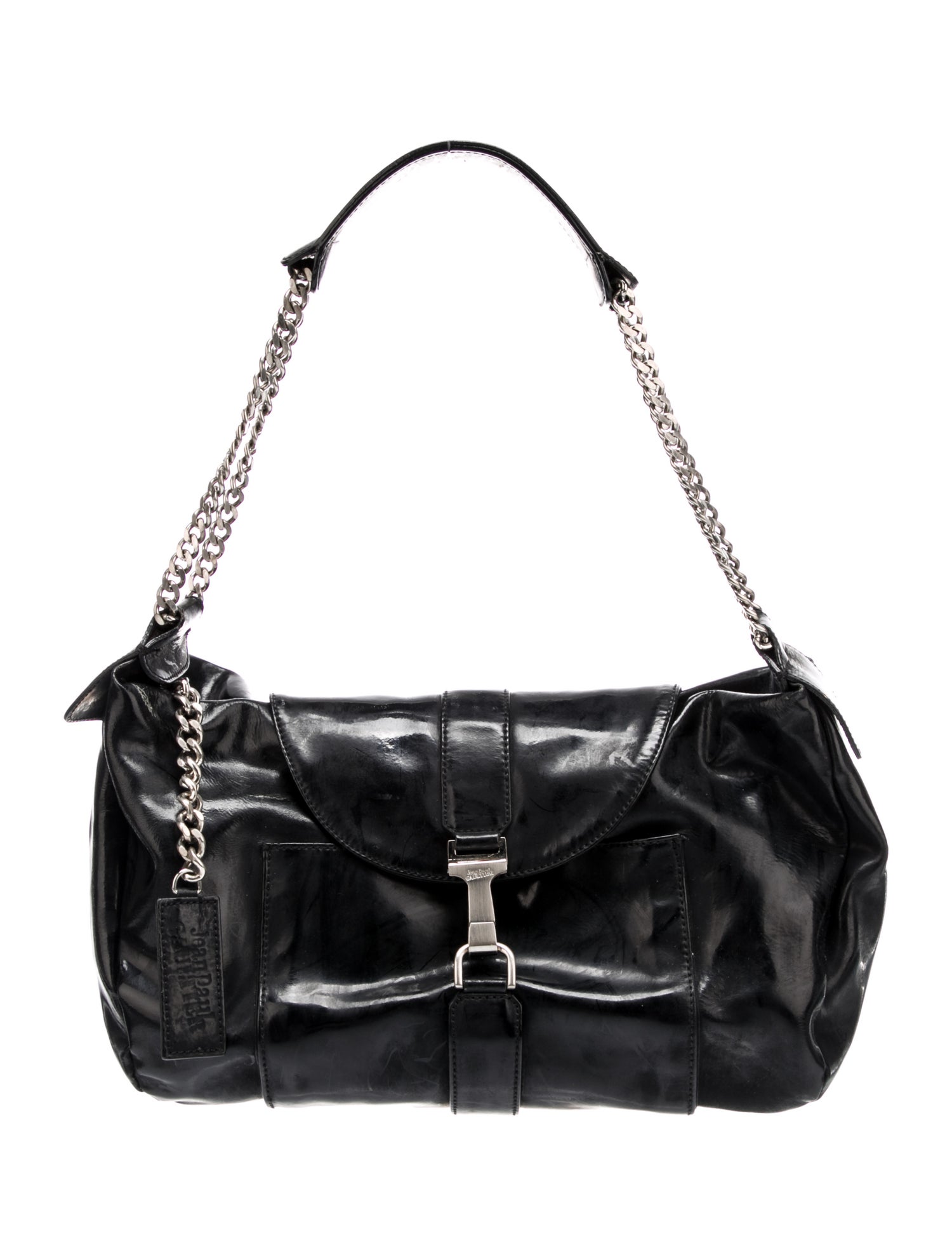 Jean Paul Gaultier Chain-Link Trimmed Patent Leather Shoulder Bag 