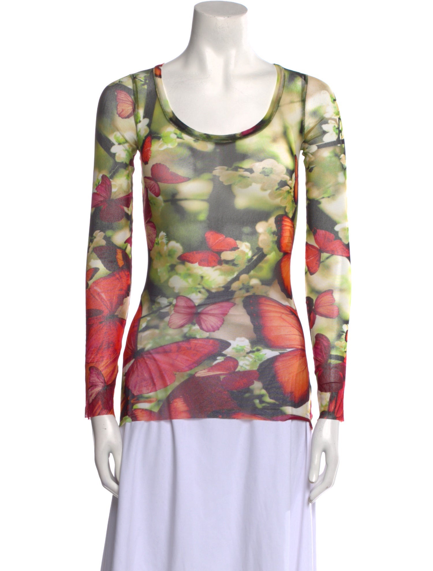 Jean Paul Gaultier Soleil Koi Print Mesh Top - Black Tops