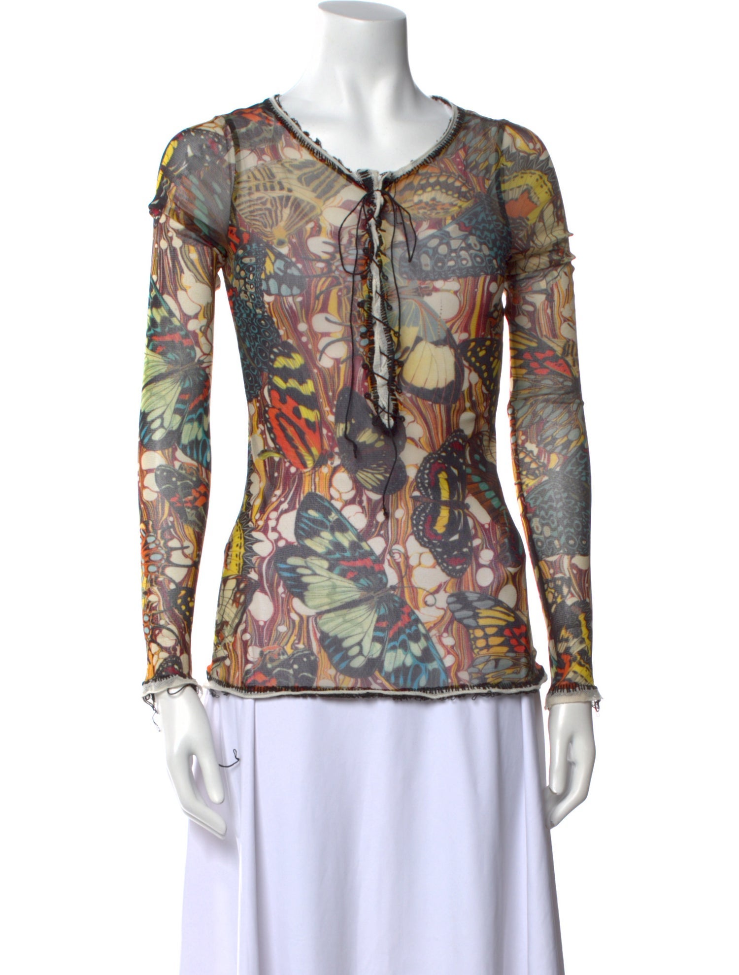 Jean Paul Gaultier Printed Tie Neck Blouse