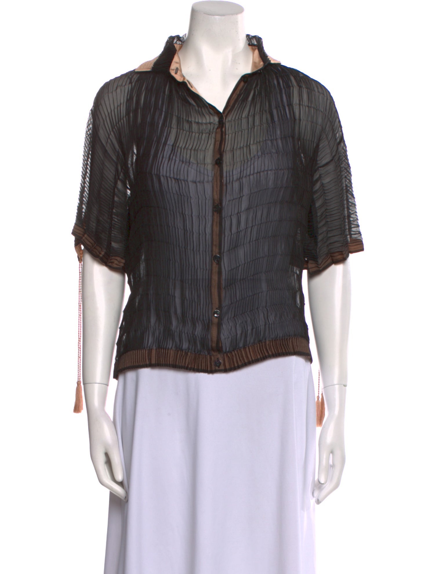 Jean Paul Gaultier Silk Three-Quarter Sleeve Button-Up Top w/ Tags