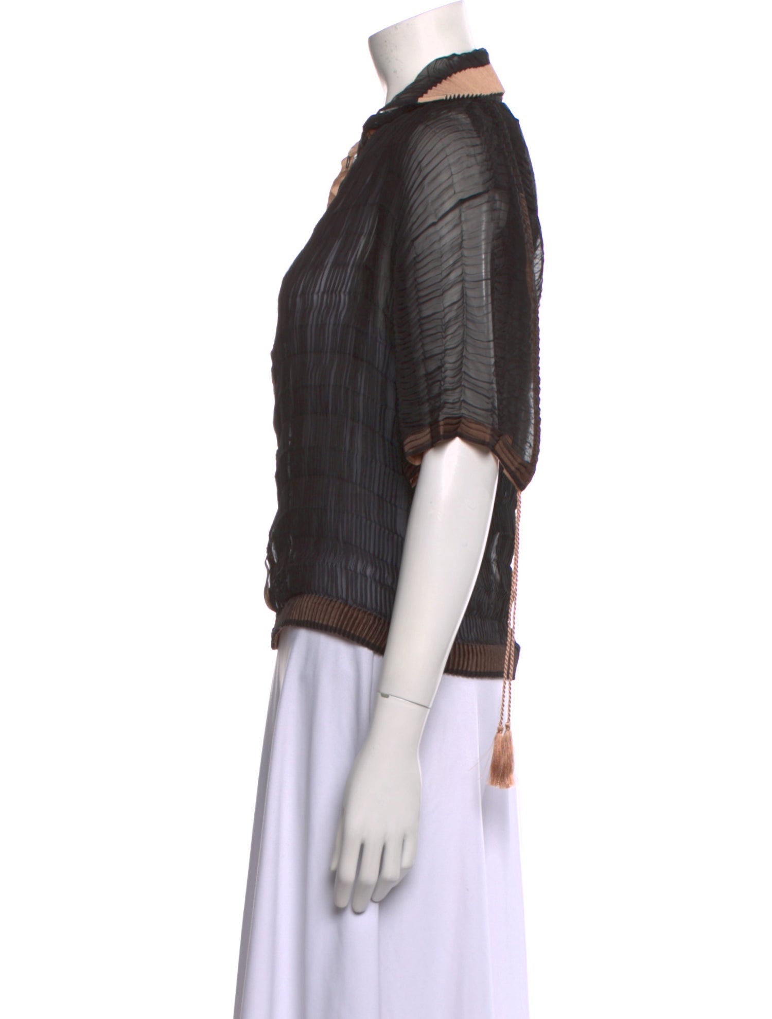 Jean Paul Gaultier Silk Three-Quarter Sleeve Button-Up Top w/ Tags