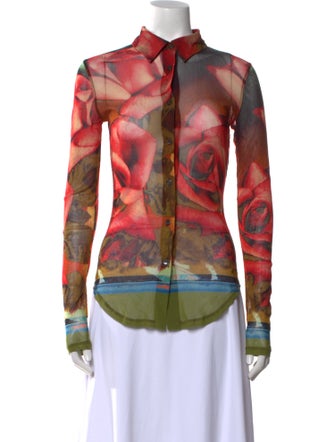 Jean Paul Gaultier Printed Mock Neck Button-Up Top