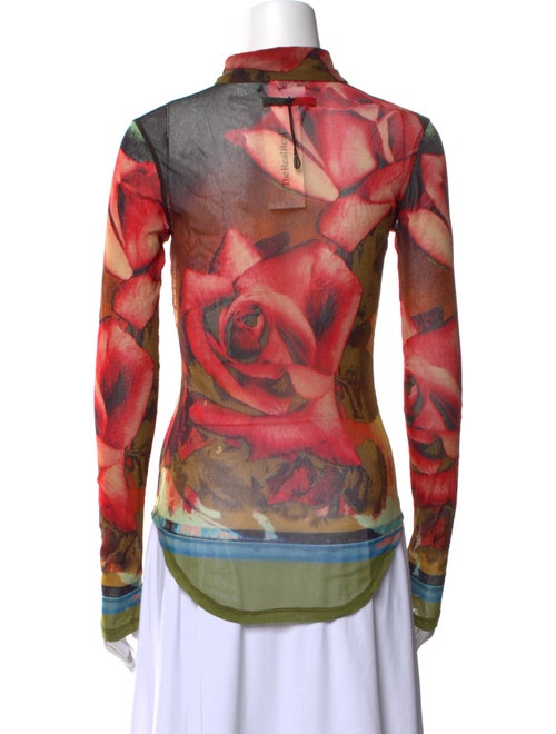 Jean Paul Gaultier Printed Mock Neck Button-Up Top